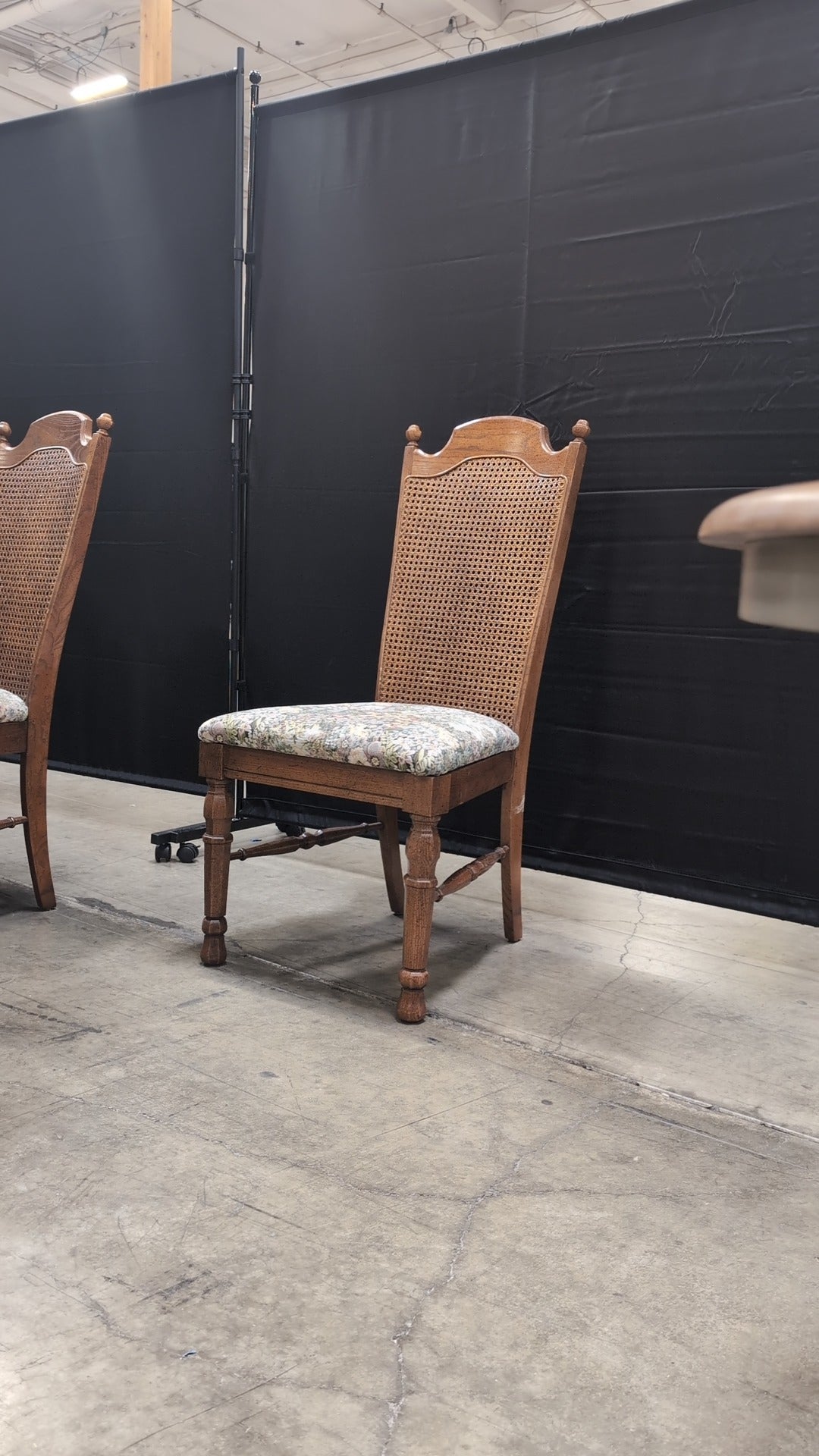 Traditional Oval Wood Dining Table with Six Cane Back Chairs