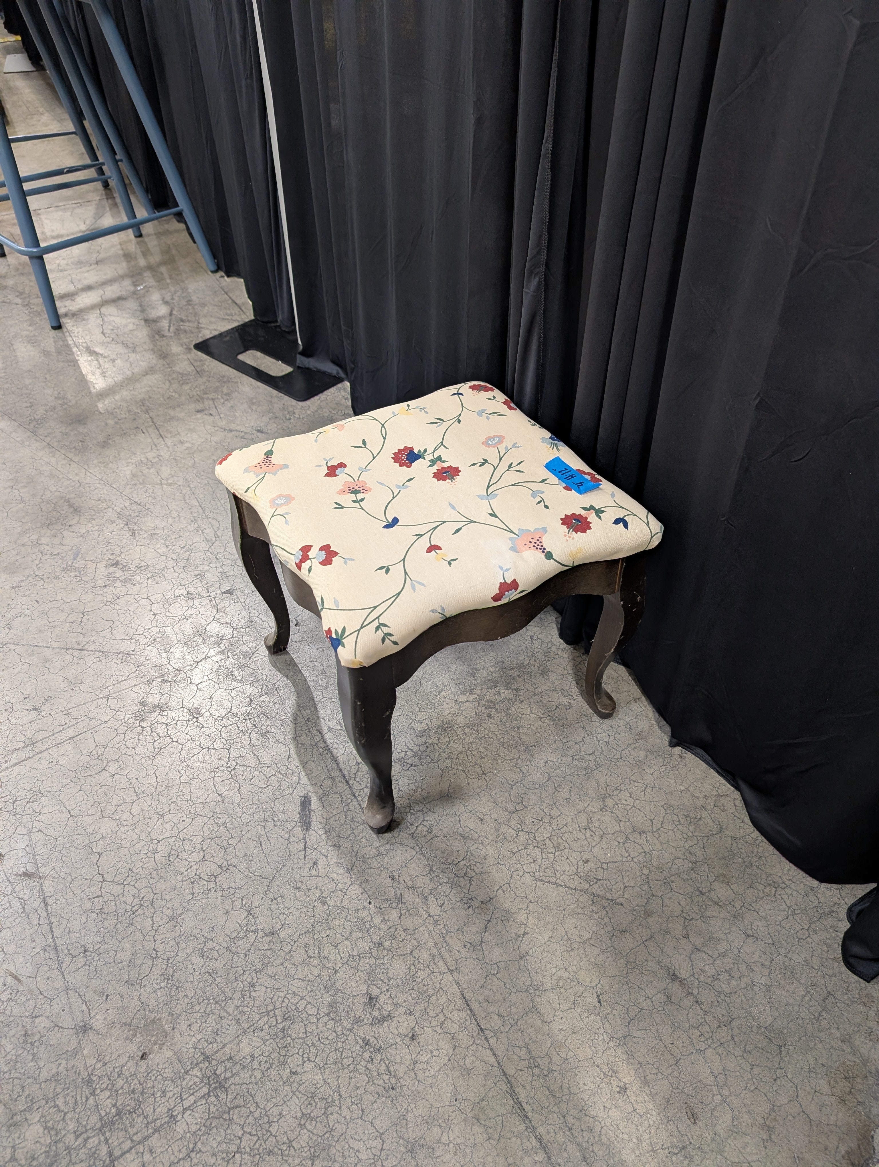 Floral Pattern Fabric Square Ottoman with Turned Legs