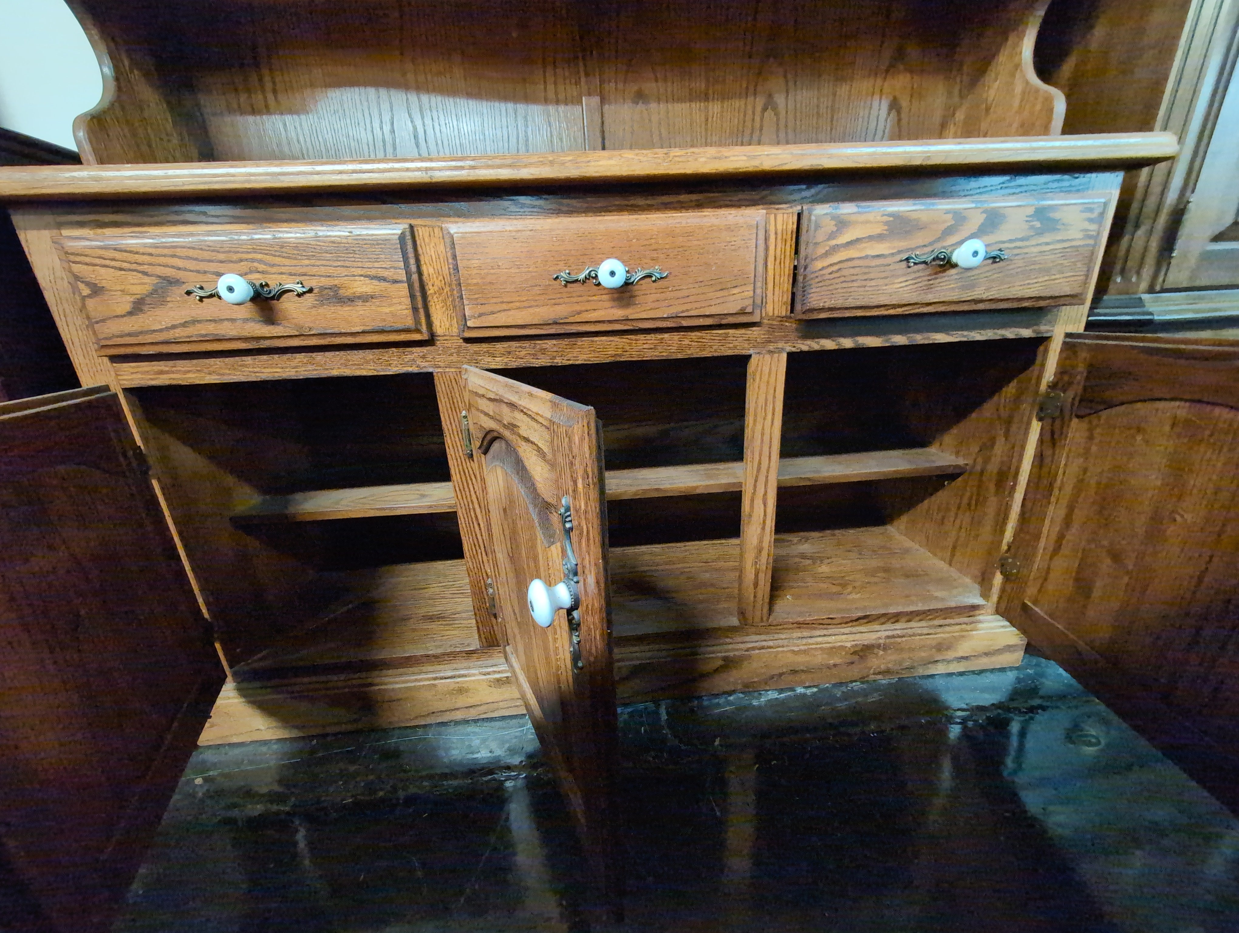Rustic Hardwood China Cabinet with Glass Doors - no glass shelves