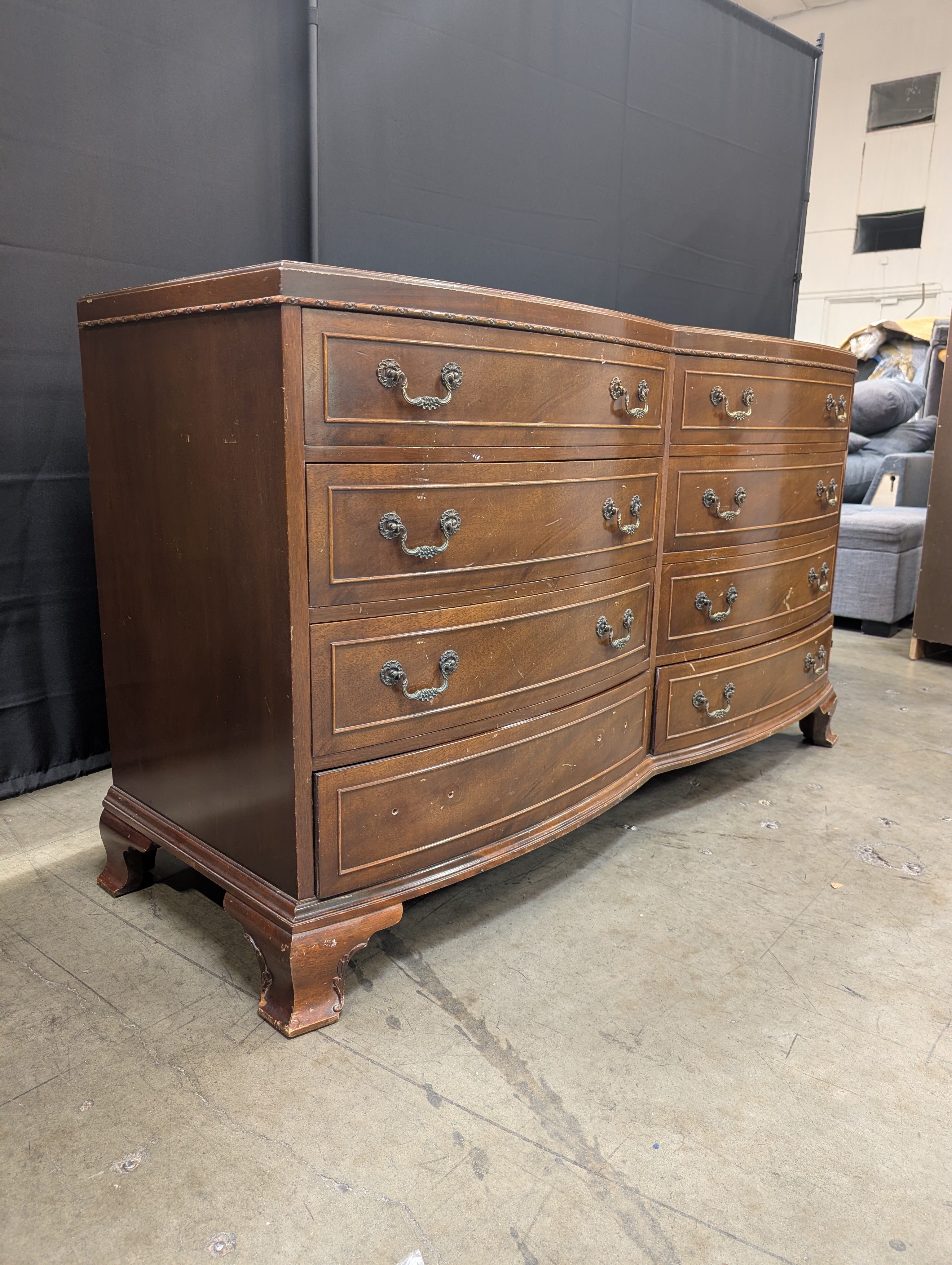 Vintage RWAY Eight Drawer Wood Dresser