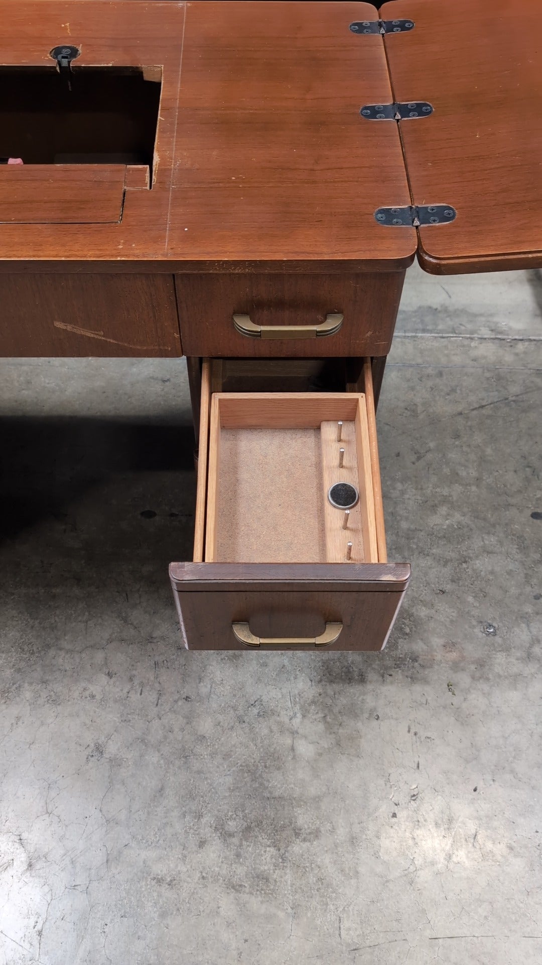 Vintage Wood Craft Table with Storage Drawers