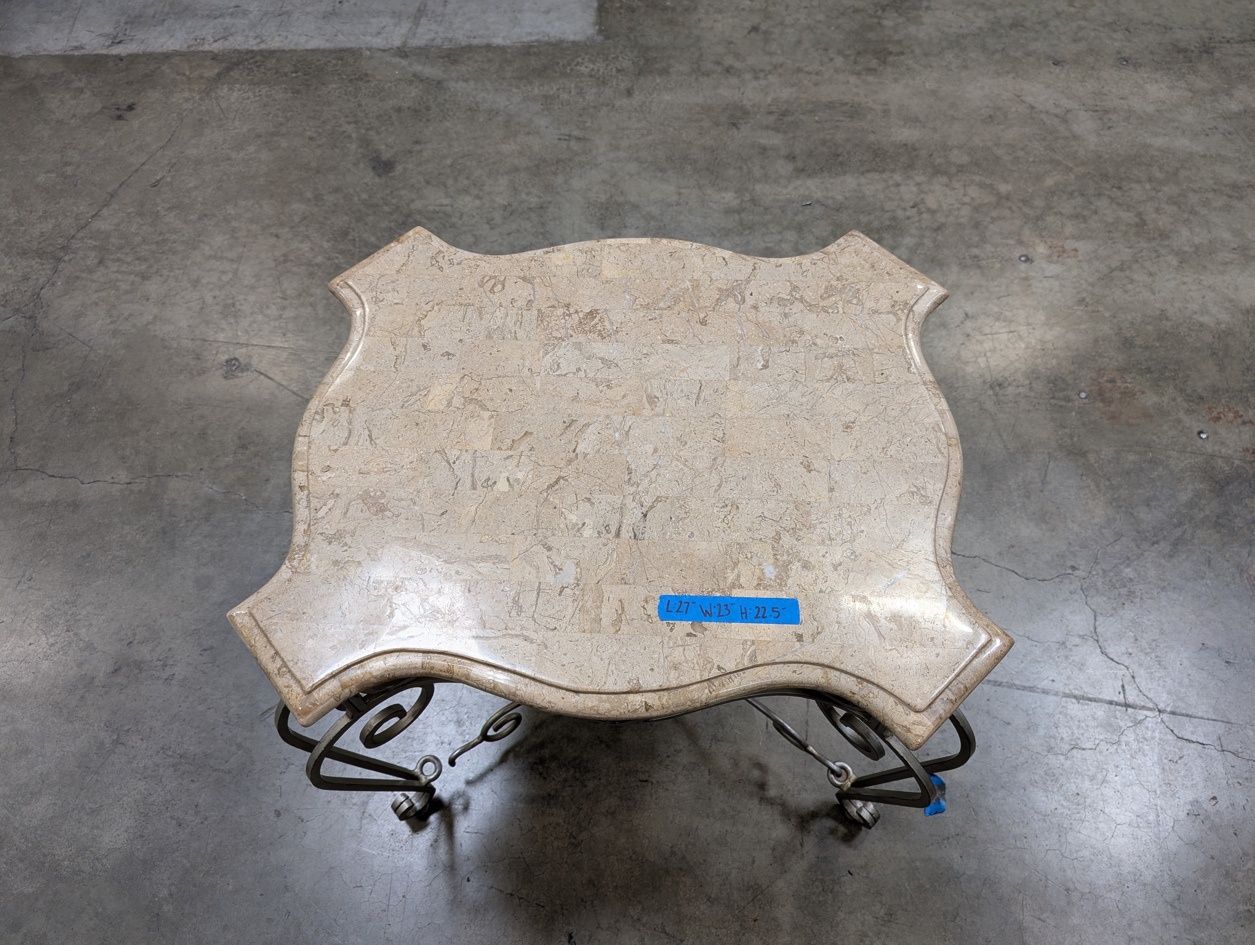 Ornate Metal End Table with Stone Top