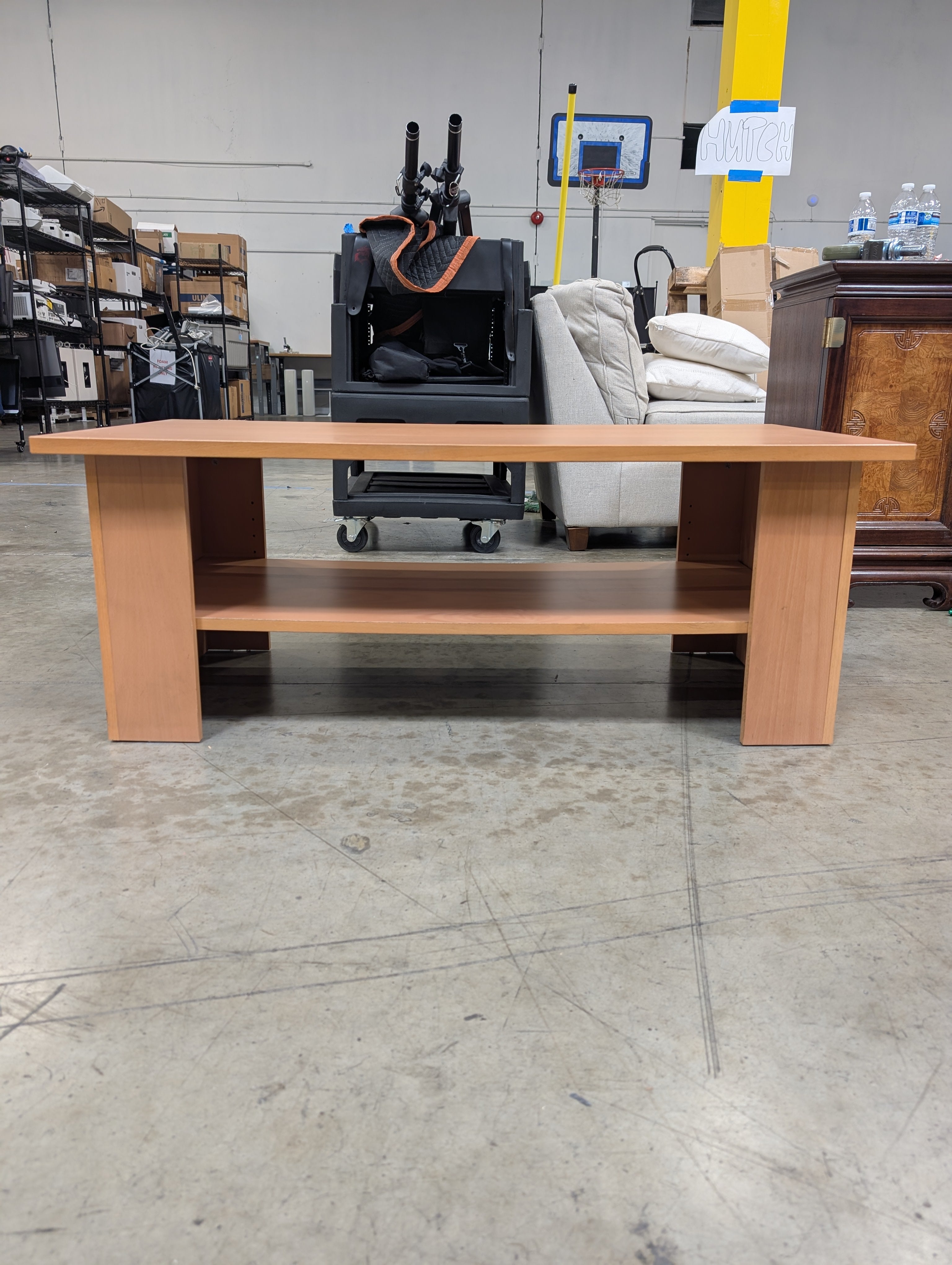Modern Blonde Wood Rectangular Coffee Table with Open Storage