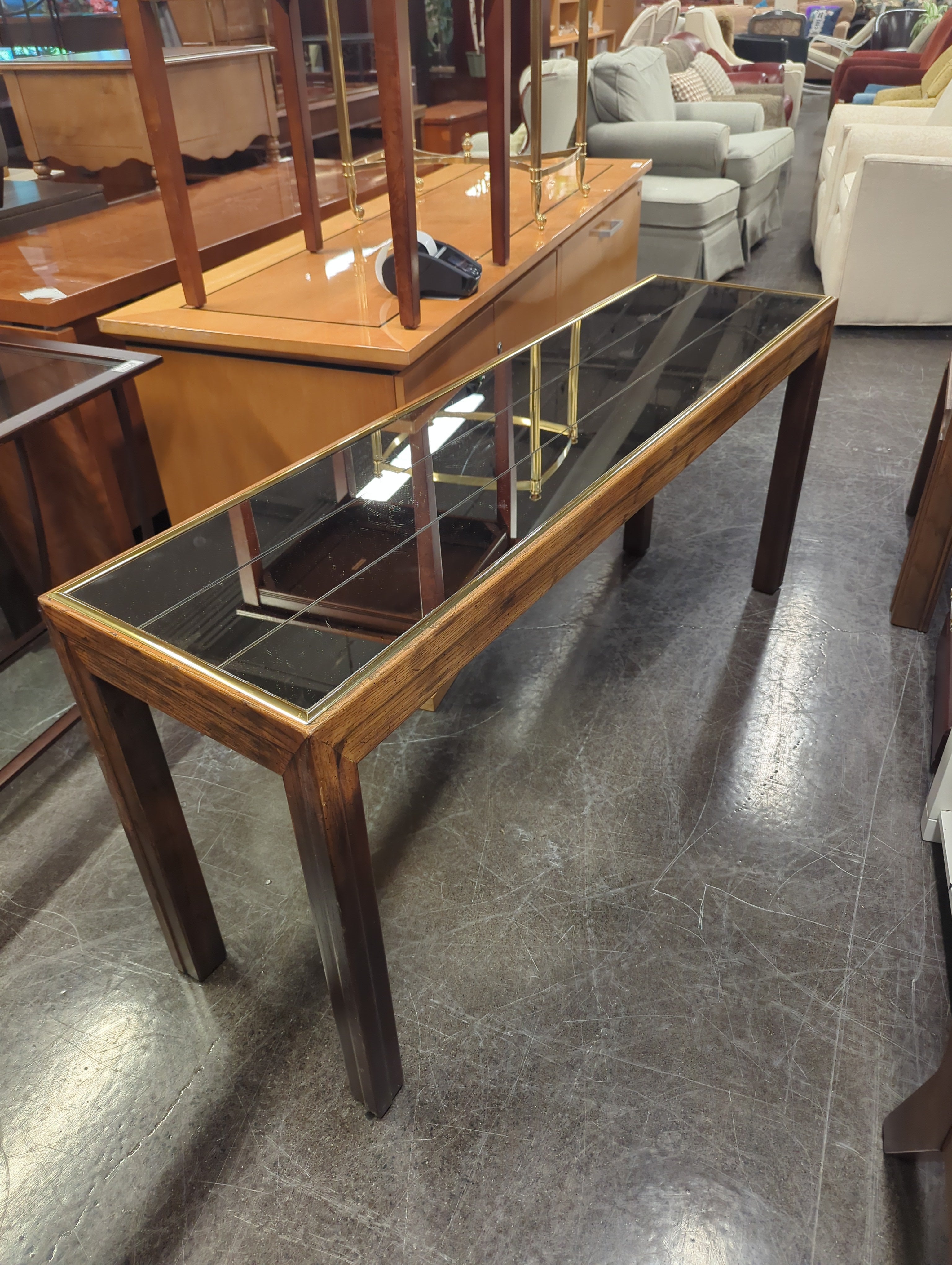 Mid-Century Modern Console Table with Glass Top