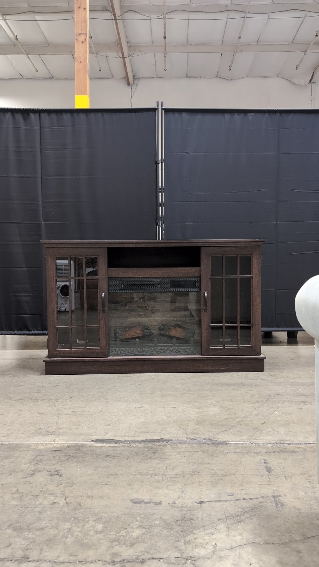 Dark Brown Wood Composite Media Console with Electric Fireplace