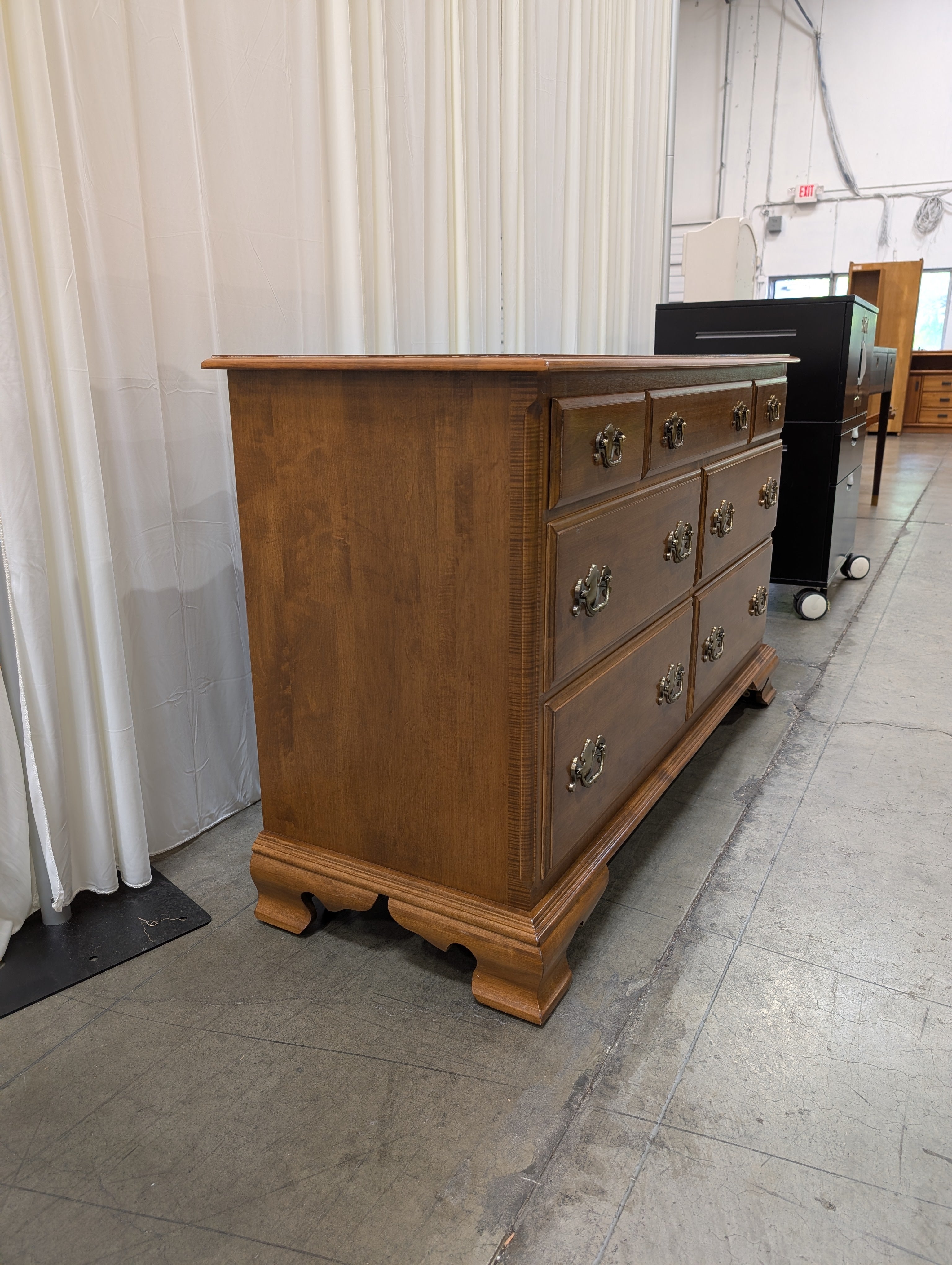 Traditional Ethan Allen Brown Wood Dresser with Brass Hardware