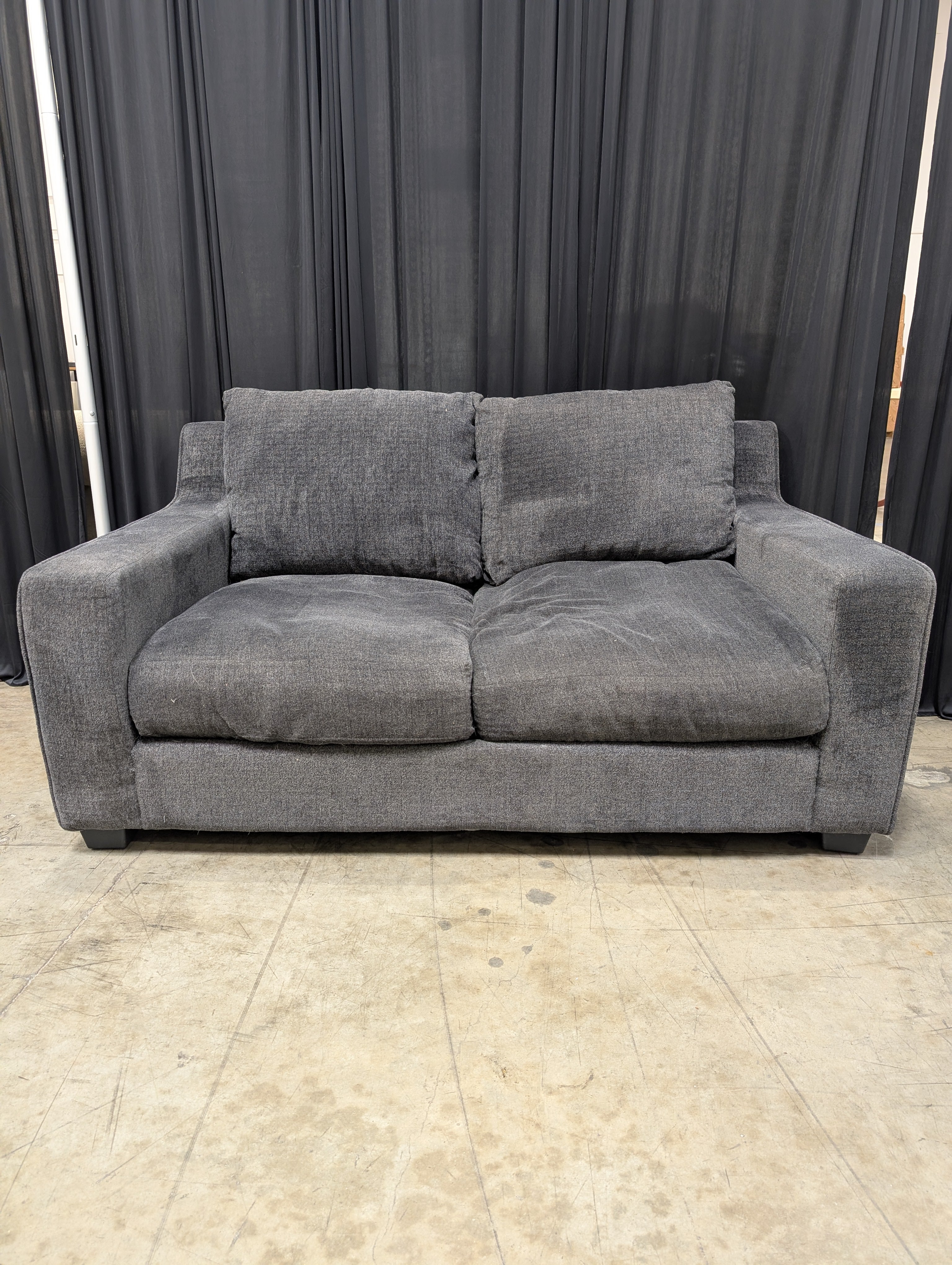 Charcoal Grey Fabric Two-Seat Loveseat
