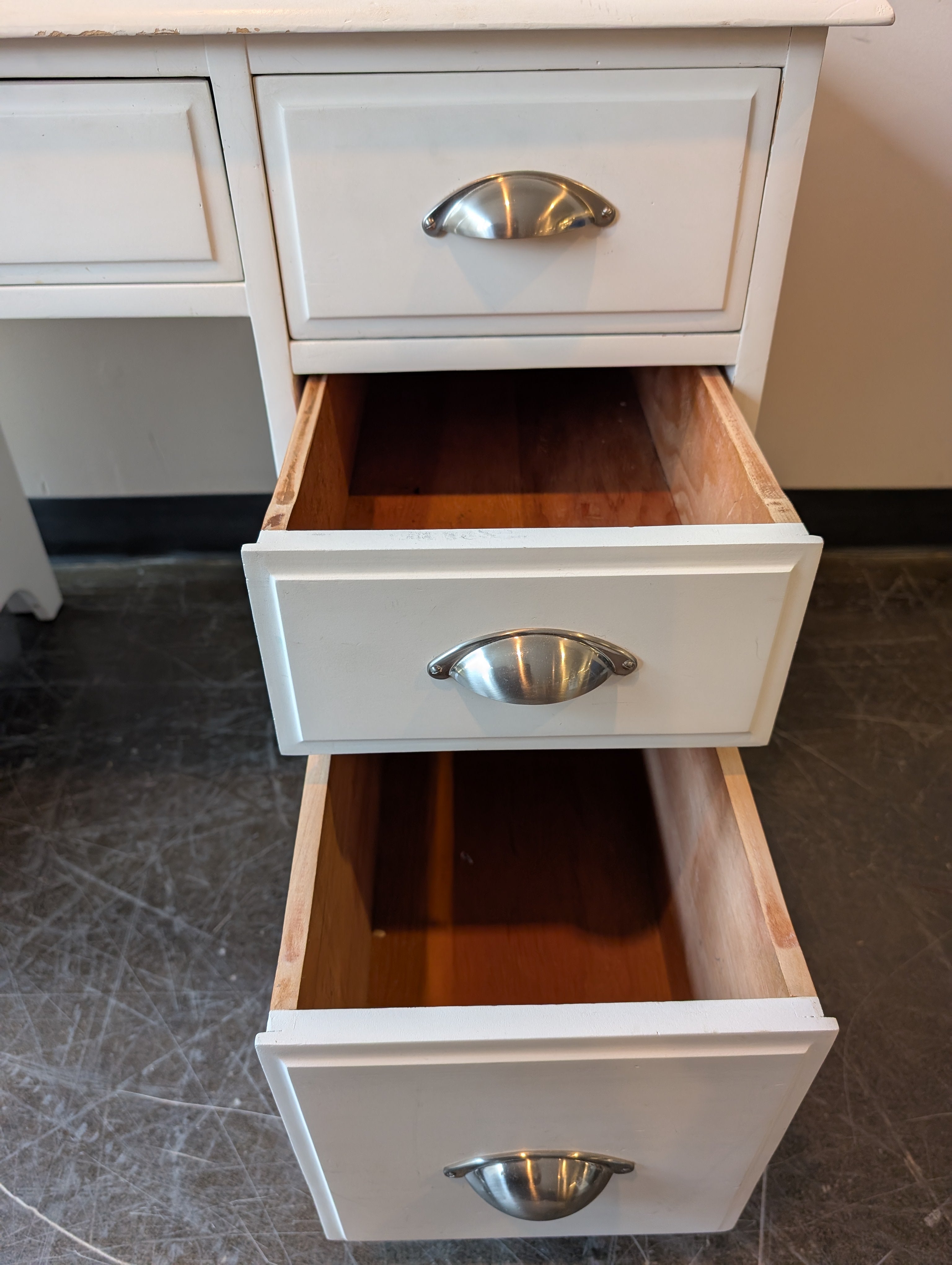 Two-Tone Pedestal Desk with Silver Cup Pulls
