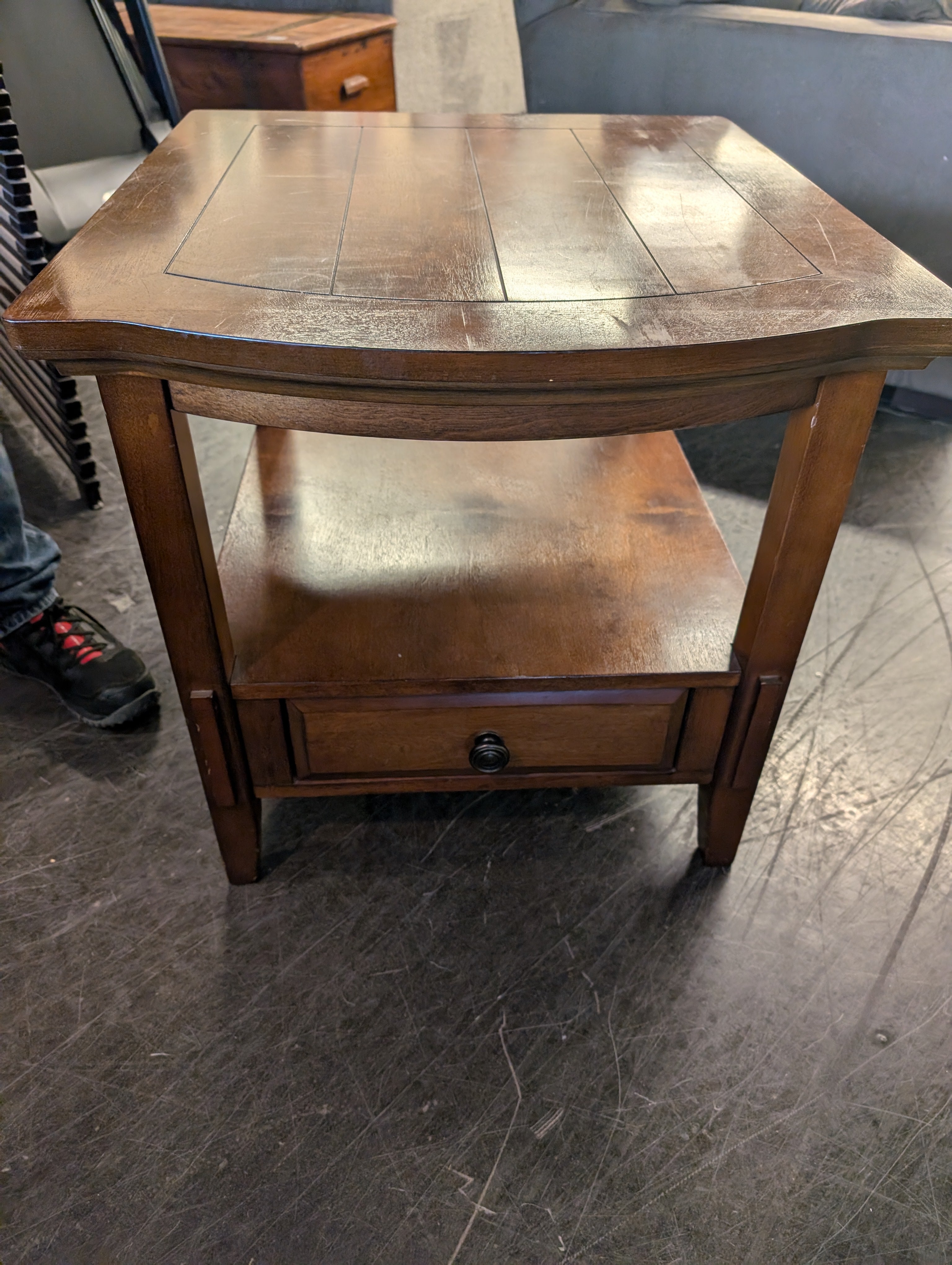 Classic Brown Wood Side Table with Drawer and Shelf