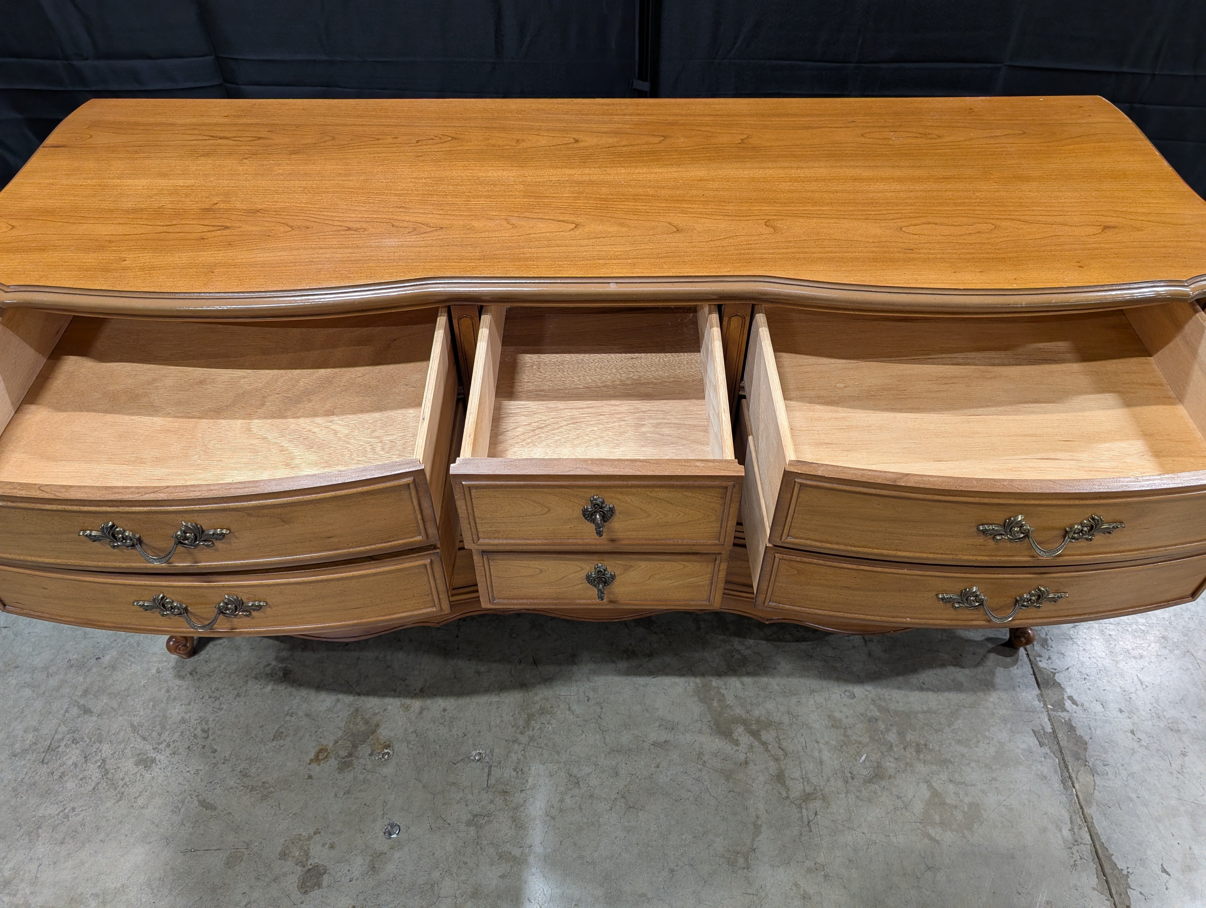 Vintage French Provincial Nine-Drawer Wood Dresser