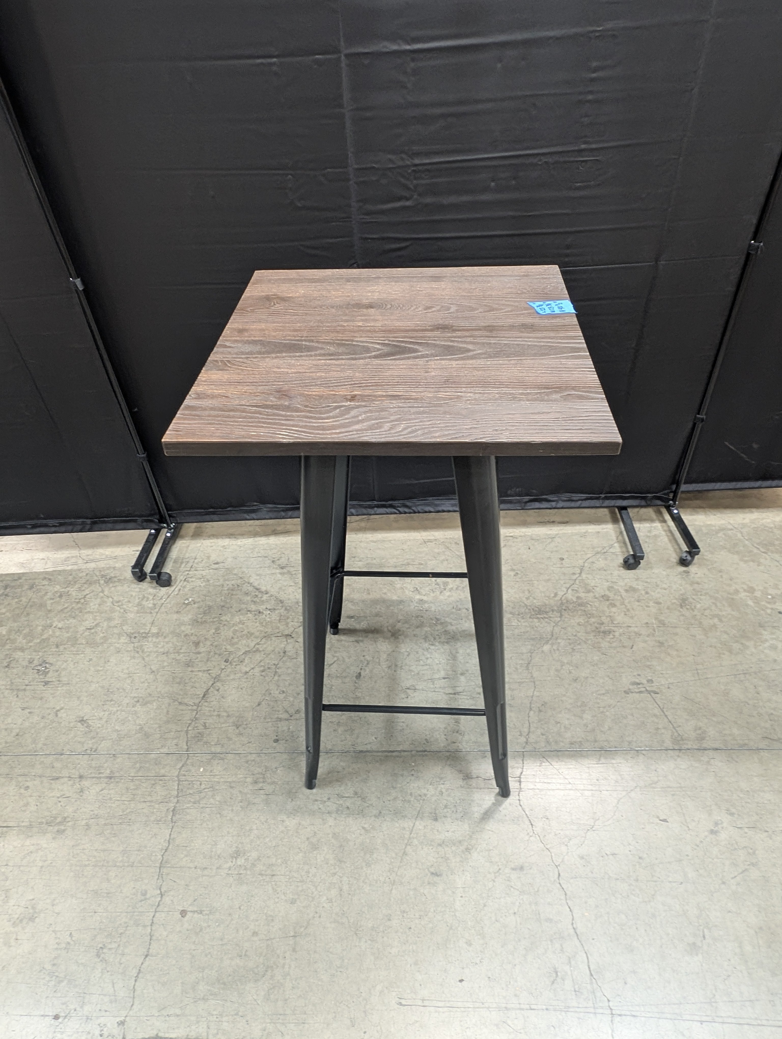 Modern Square Dark Wood Bar Height Table with Metal Base