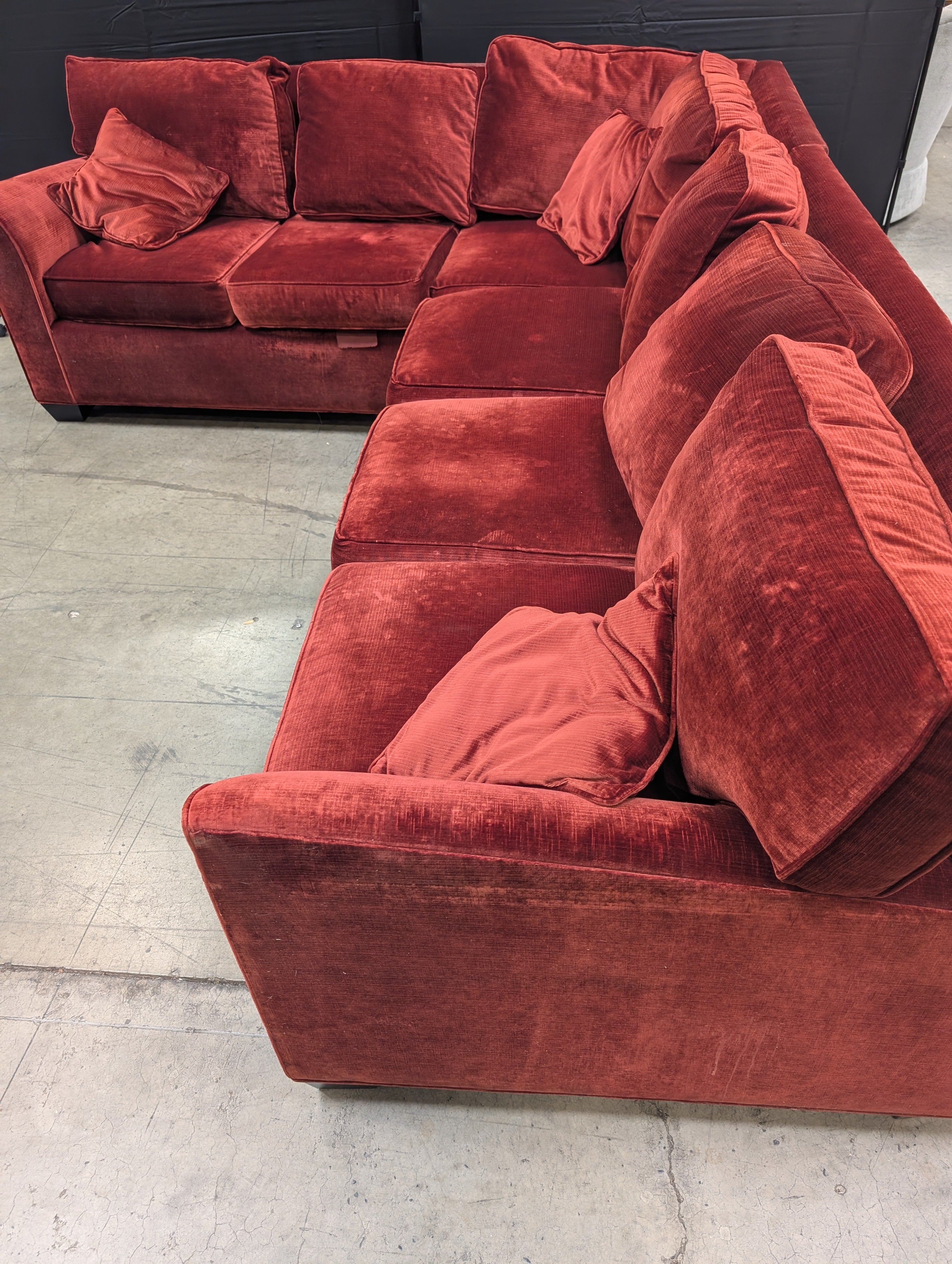 Used Vintage Style Red Velvet Sectional Sofa