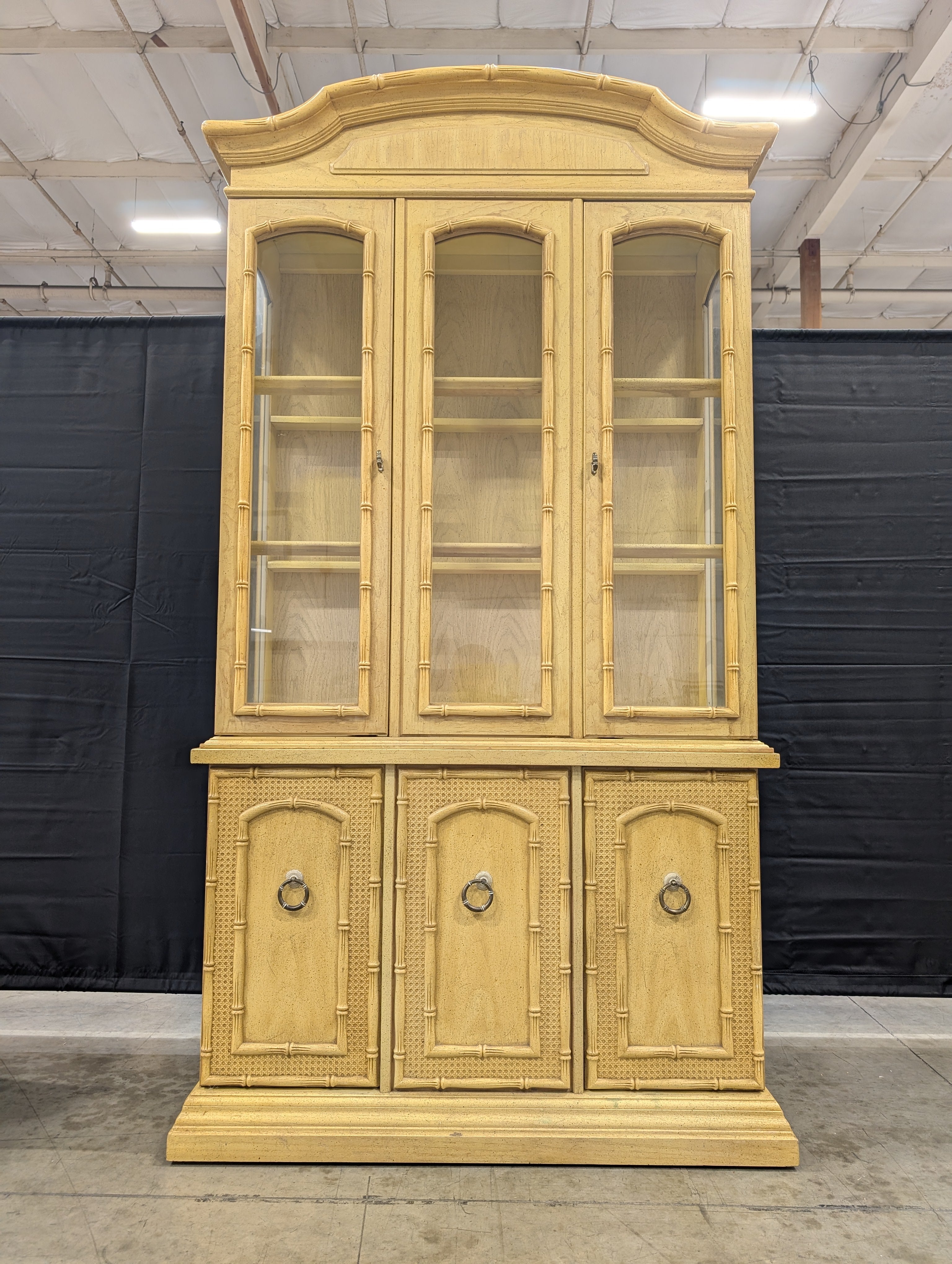 Vintage Chinoiserie Style Display Cabinet with Bamboo Detailing