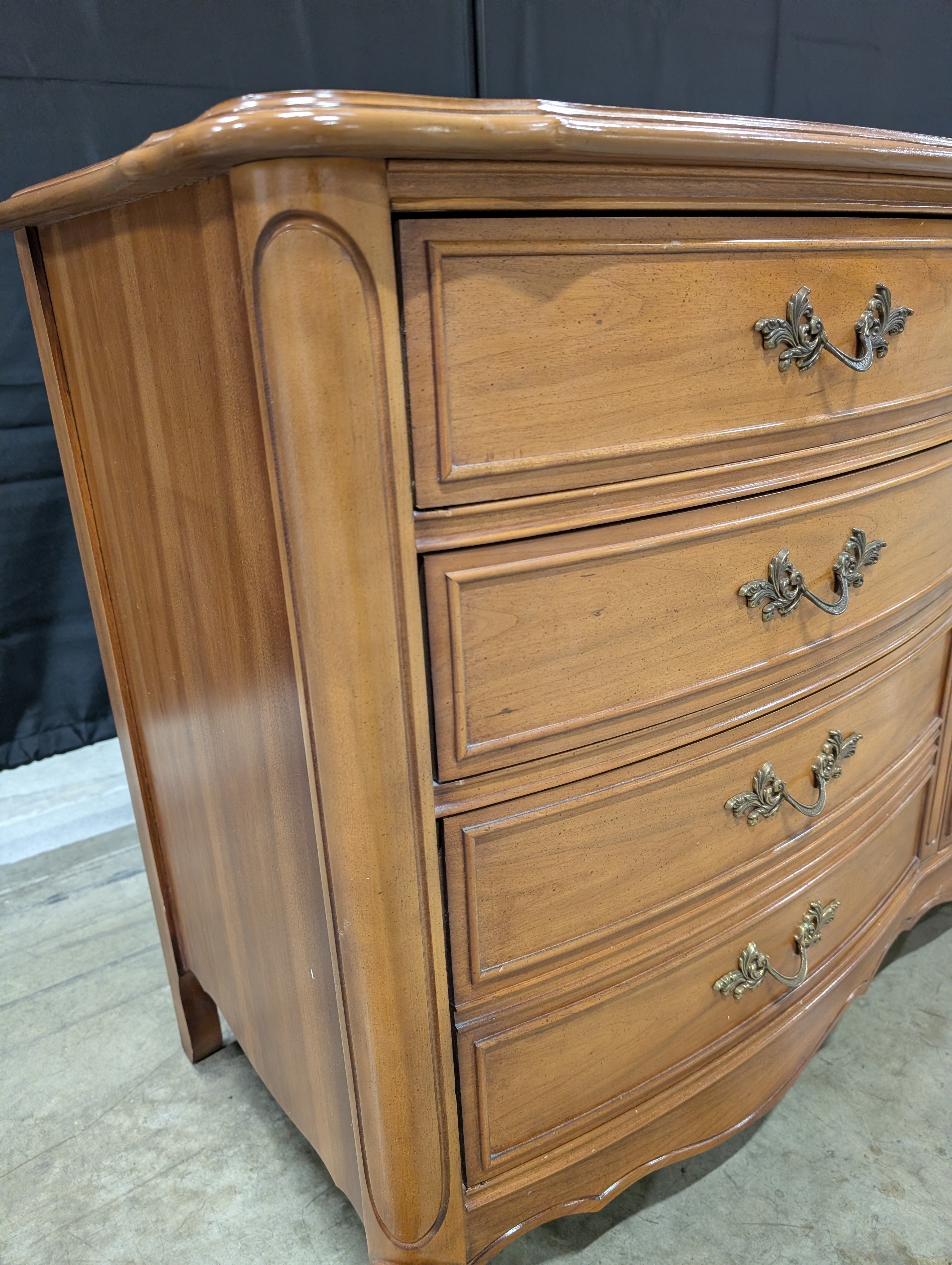 Vintage French Provincial Nine-Drawer Wood Dresser