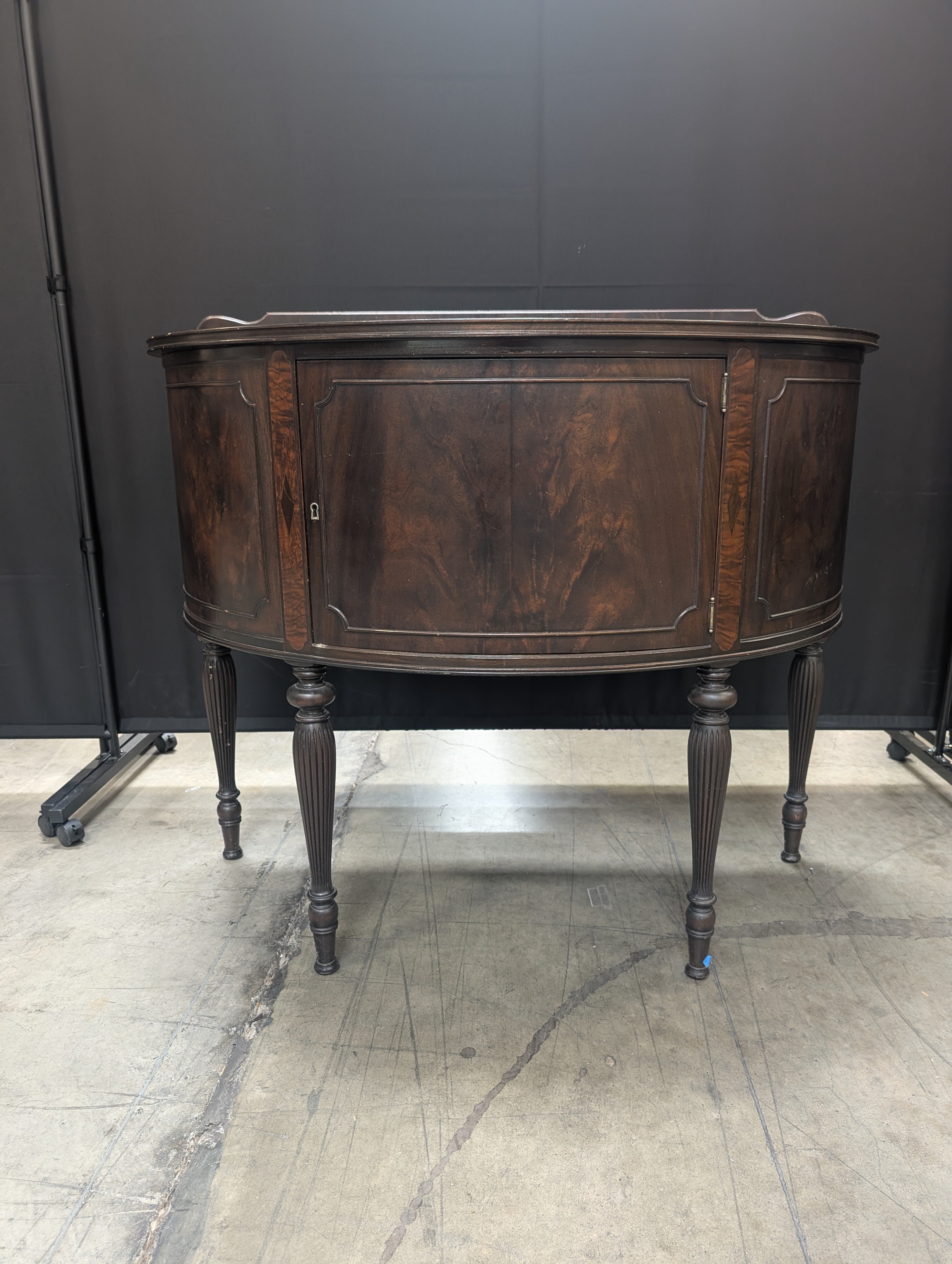 Vintage Dark Wood Demilune Console Cabinet