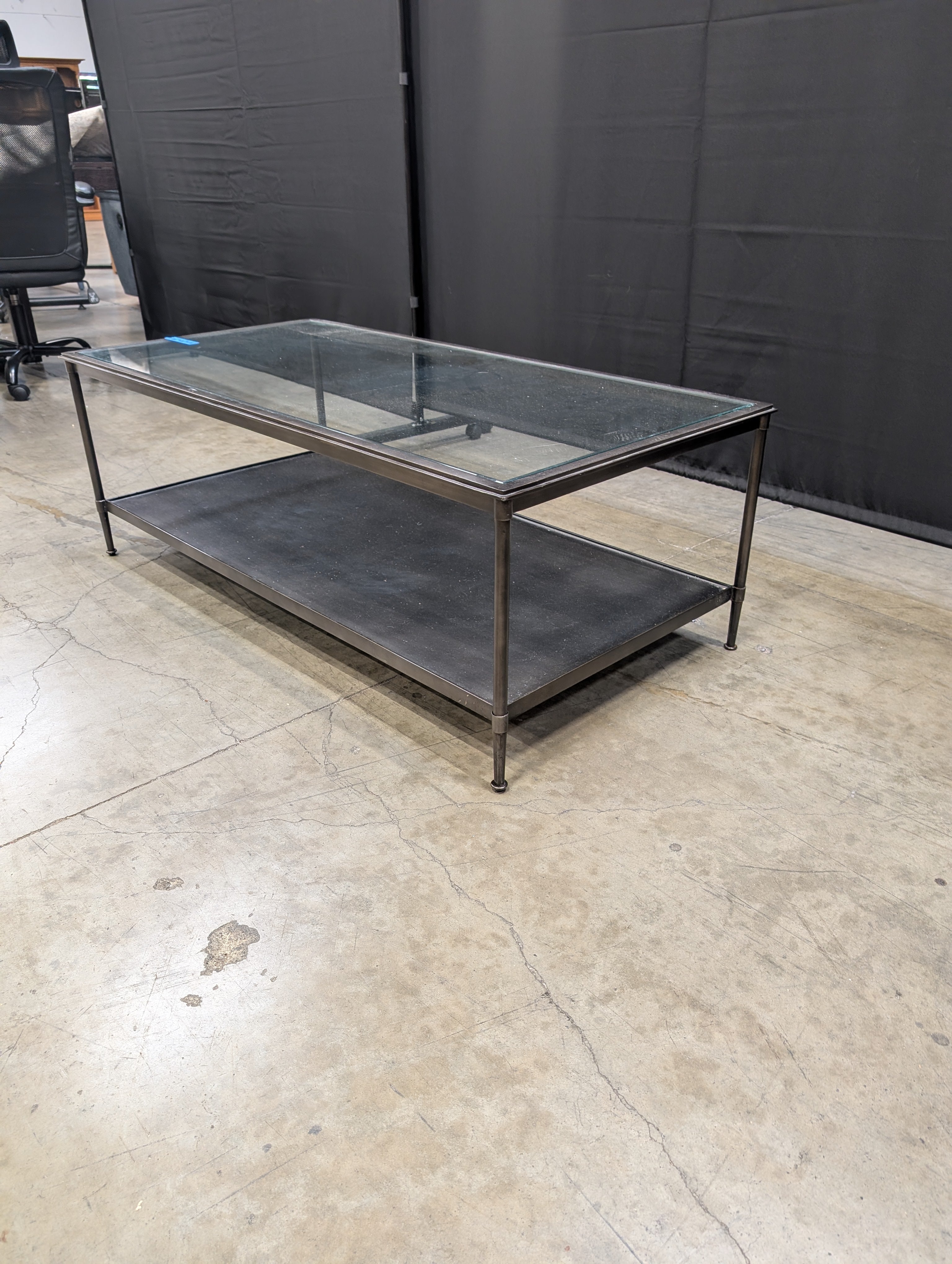 Rectangular Glass Top Coffee Table with Dark Metal Frame