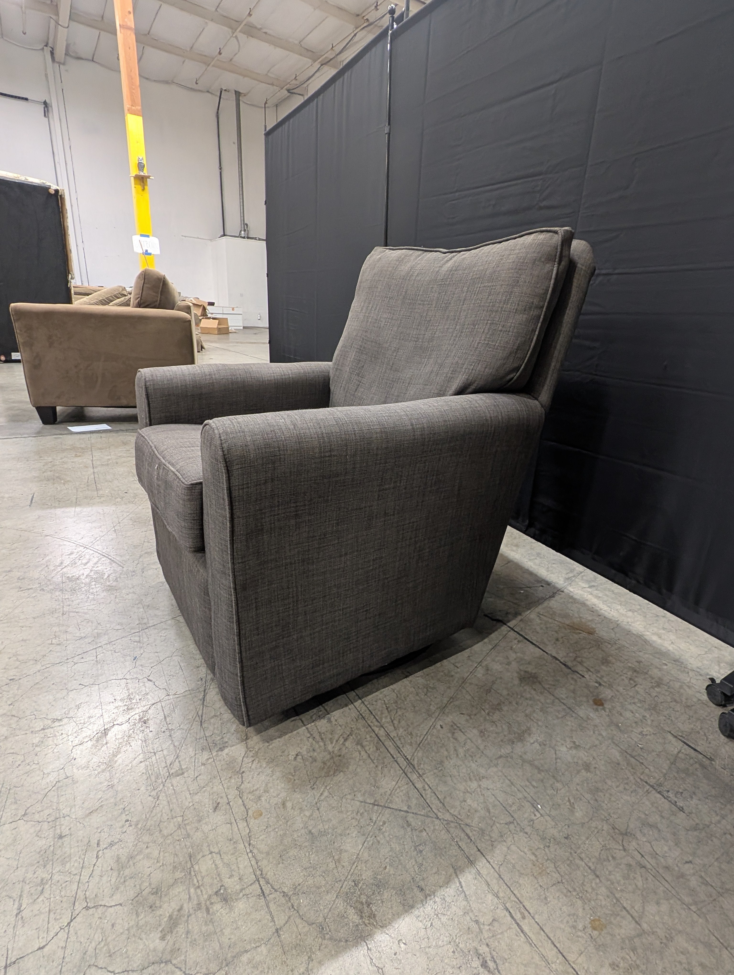 Contemporary Charcoal Grey Upholstered Swivel Armchair