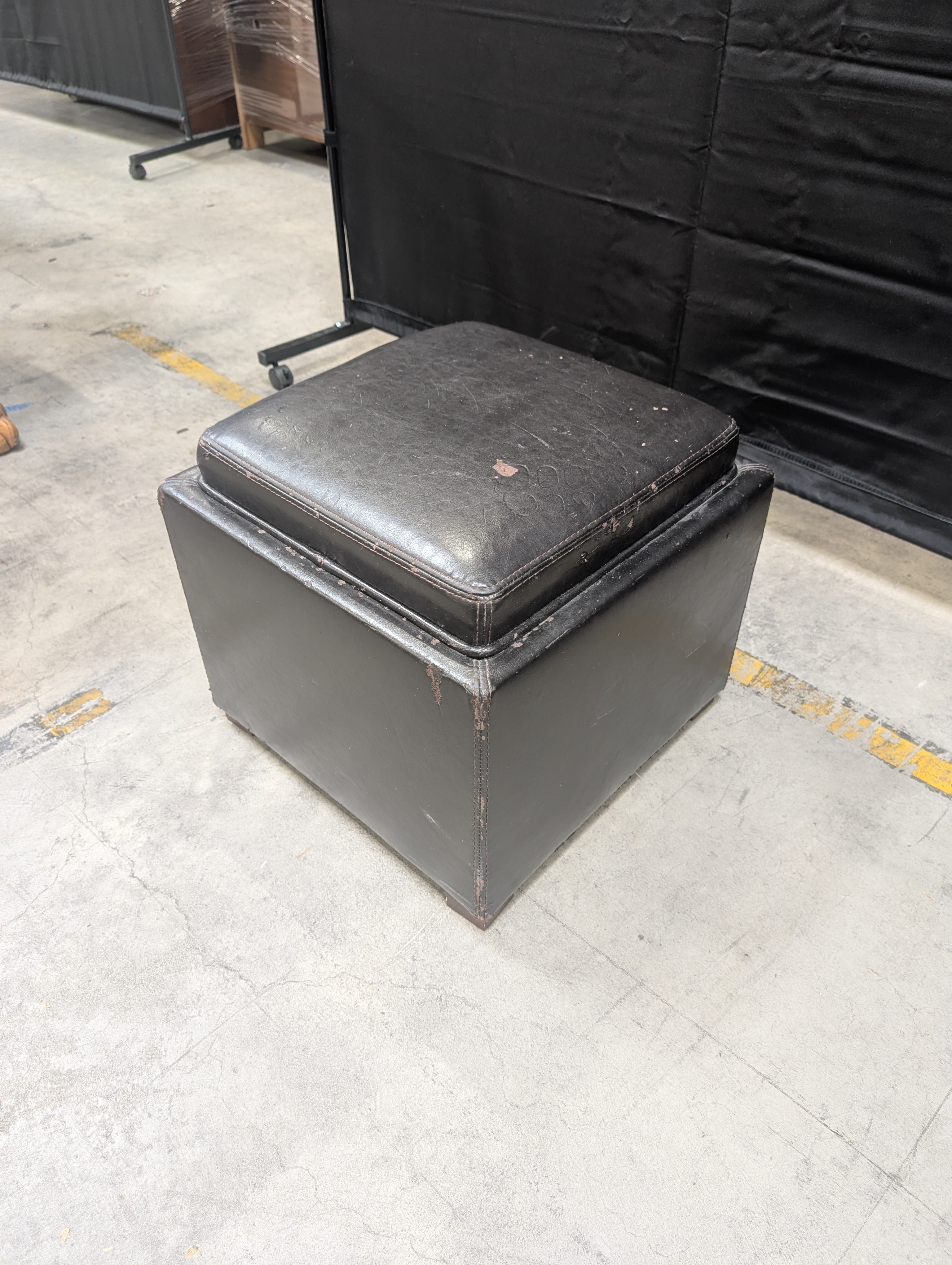 Brown Faux Leather Cube Ottoman with Feet