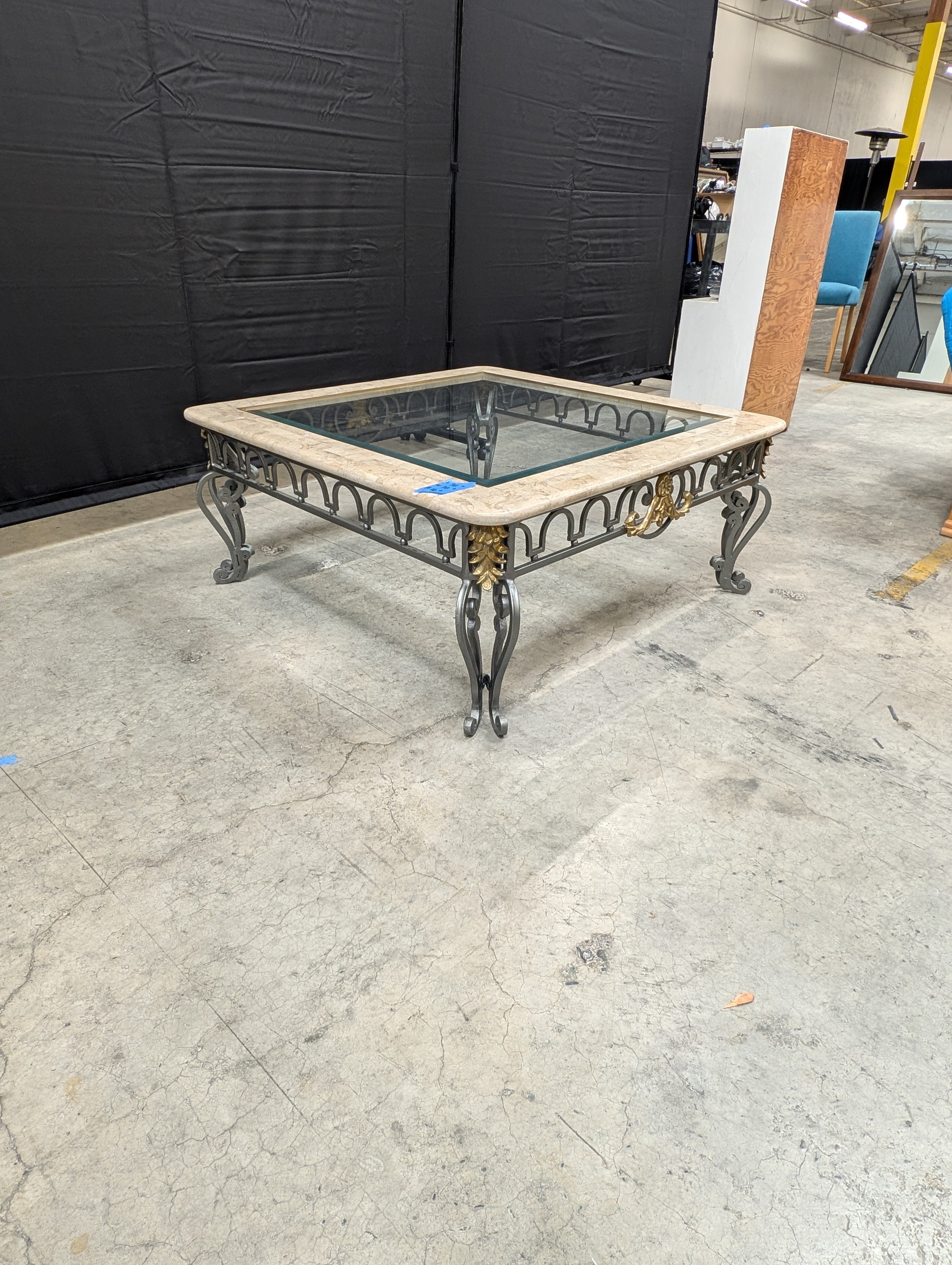 Decorative Stone Top and Metal Base Accent Tables