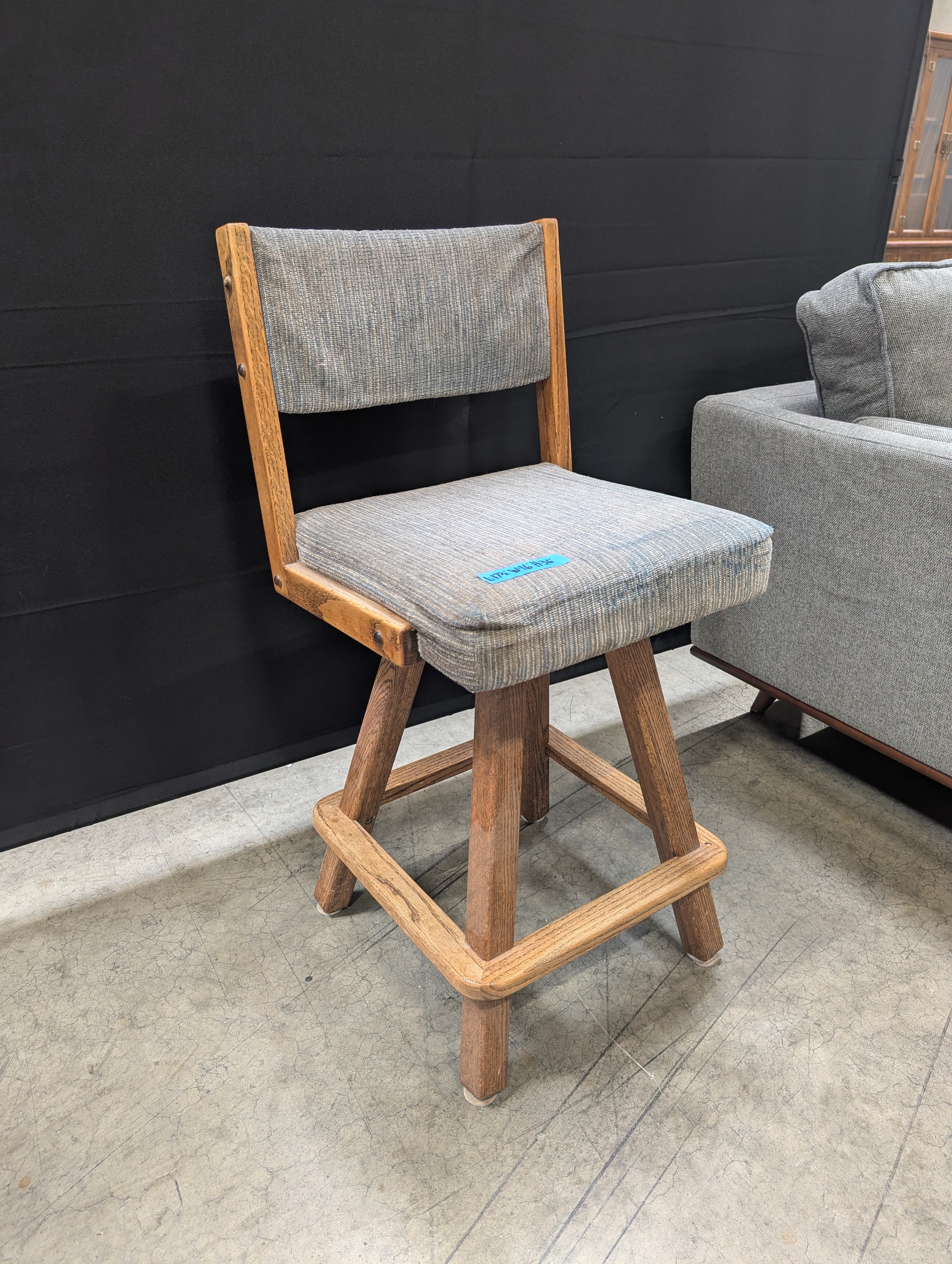 Rustic Wood Swivel Bar Stool with Upholstered Back