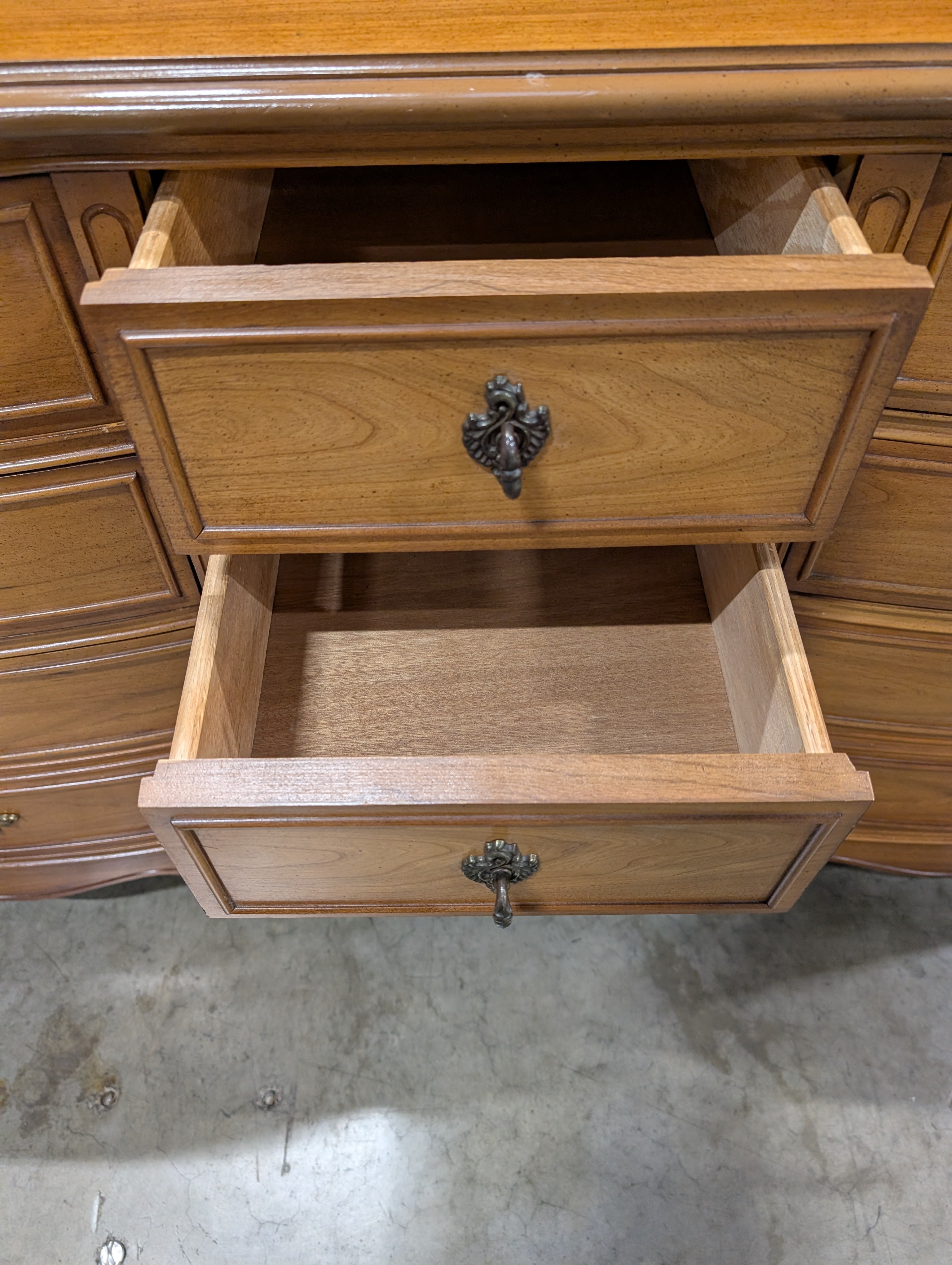Vintage French Provincial Nine-Drawer Wood Dresser