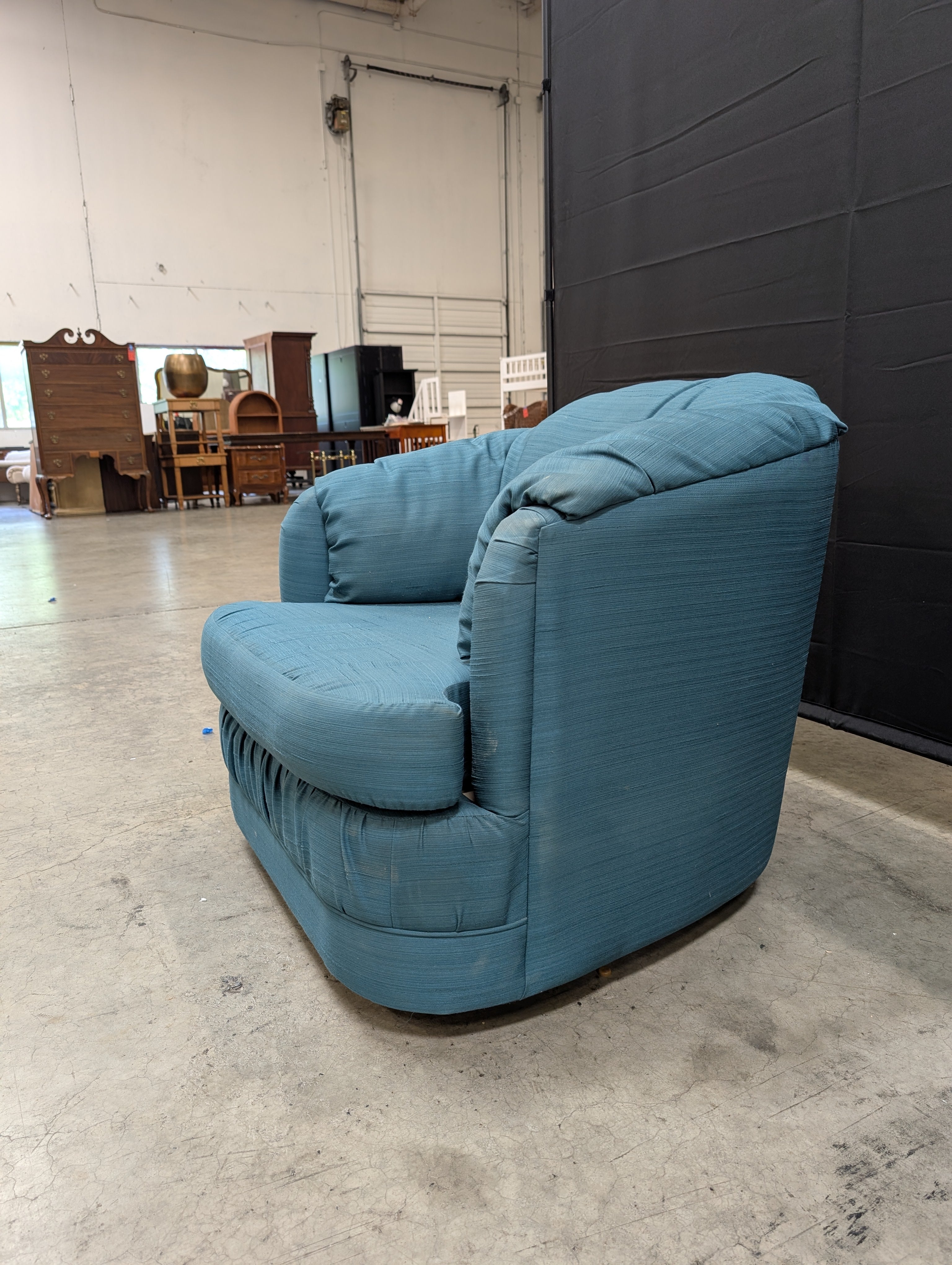 Teal Textured Fabric Armchair with Rounded Back