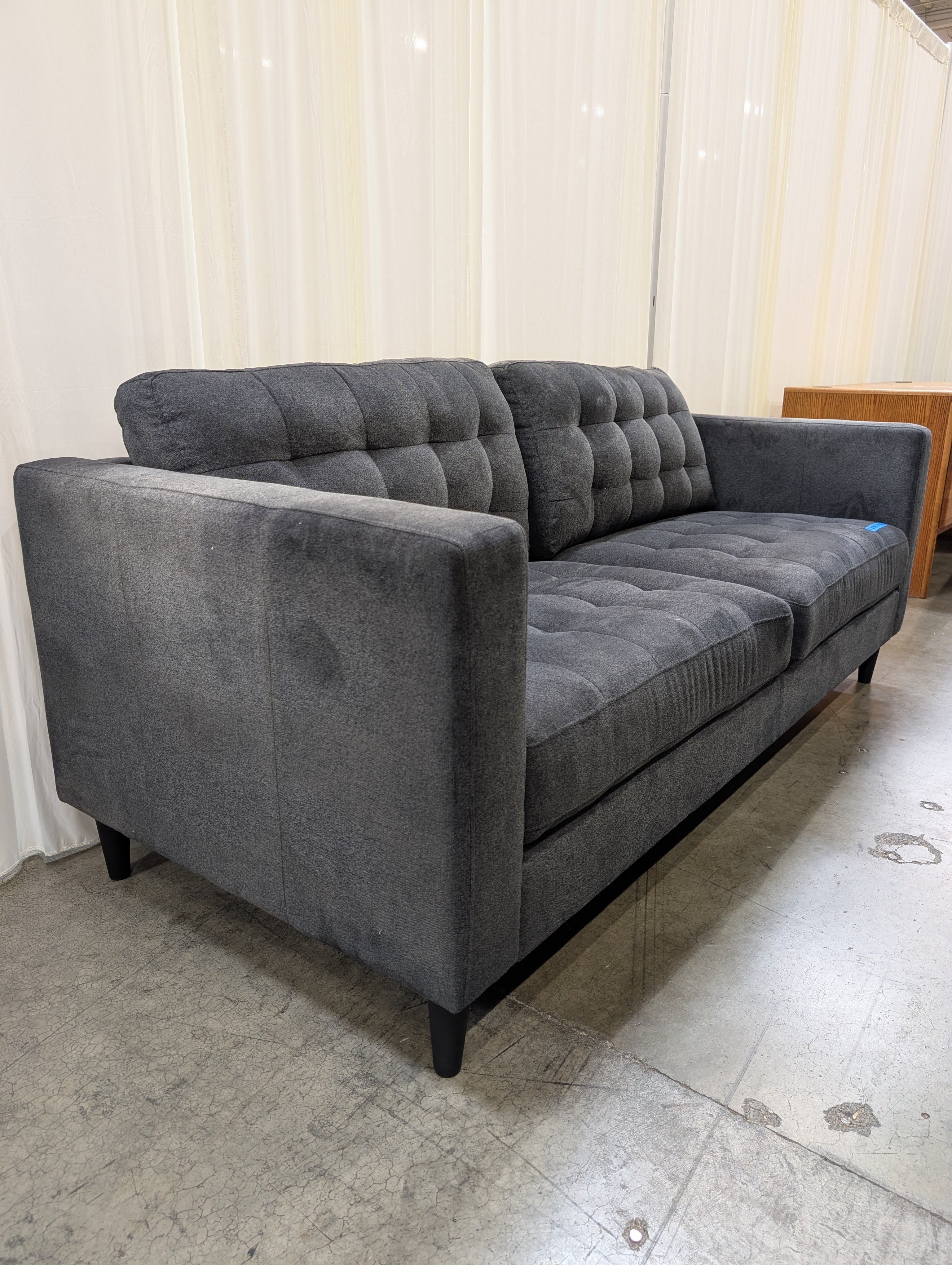 Tufted Charcoal Fabric Couch with Tapered Legs