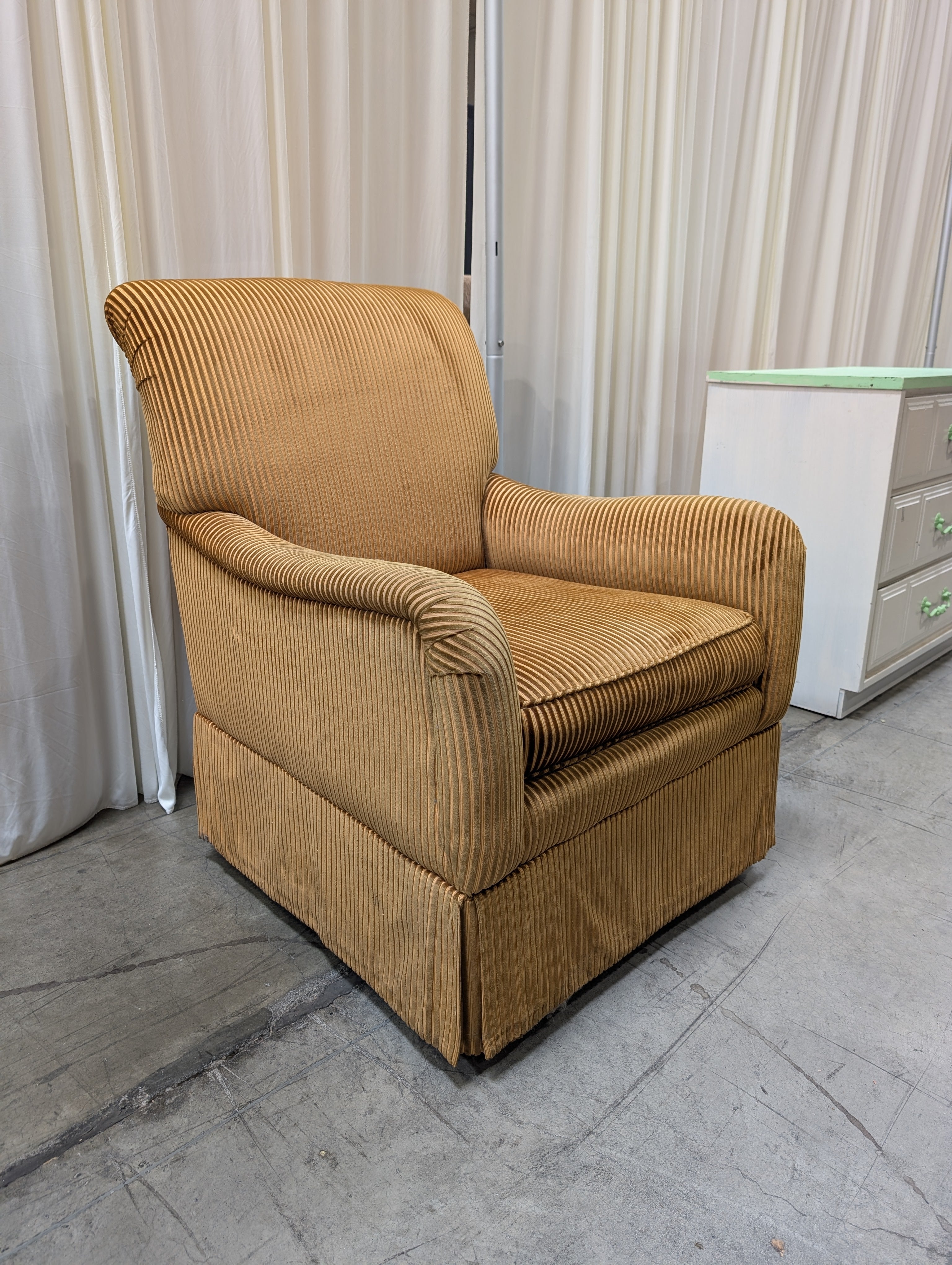 Charter Furniture Corporation Golden Brown Ribbed Fabric Armchair with Rolled Arms
