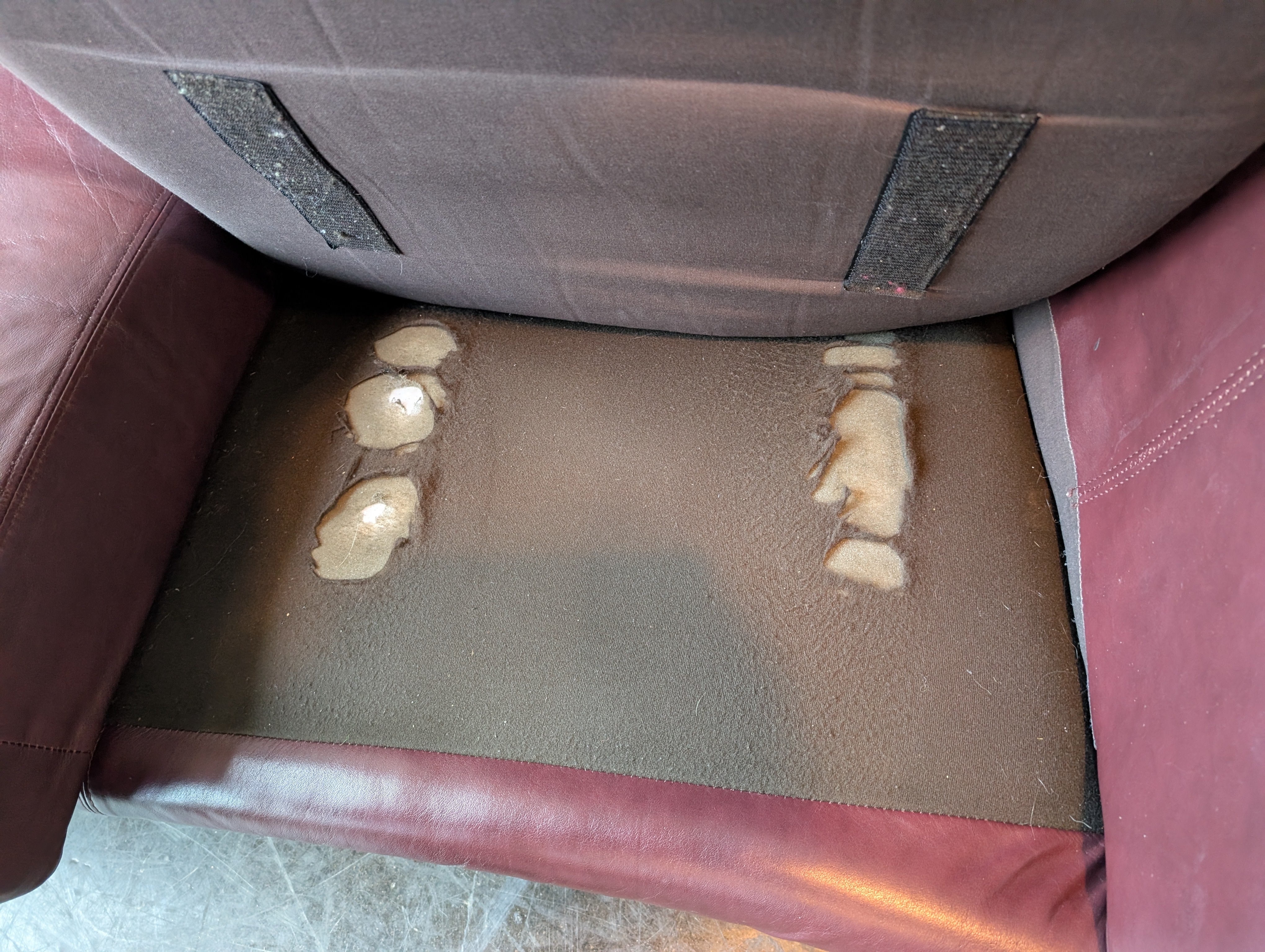 Burgundy Leather Three-Seat Sofa with Rolled Arms