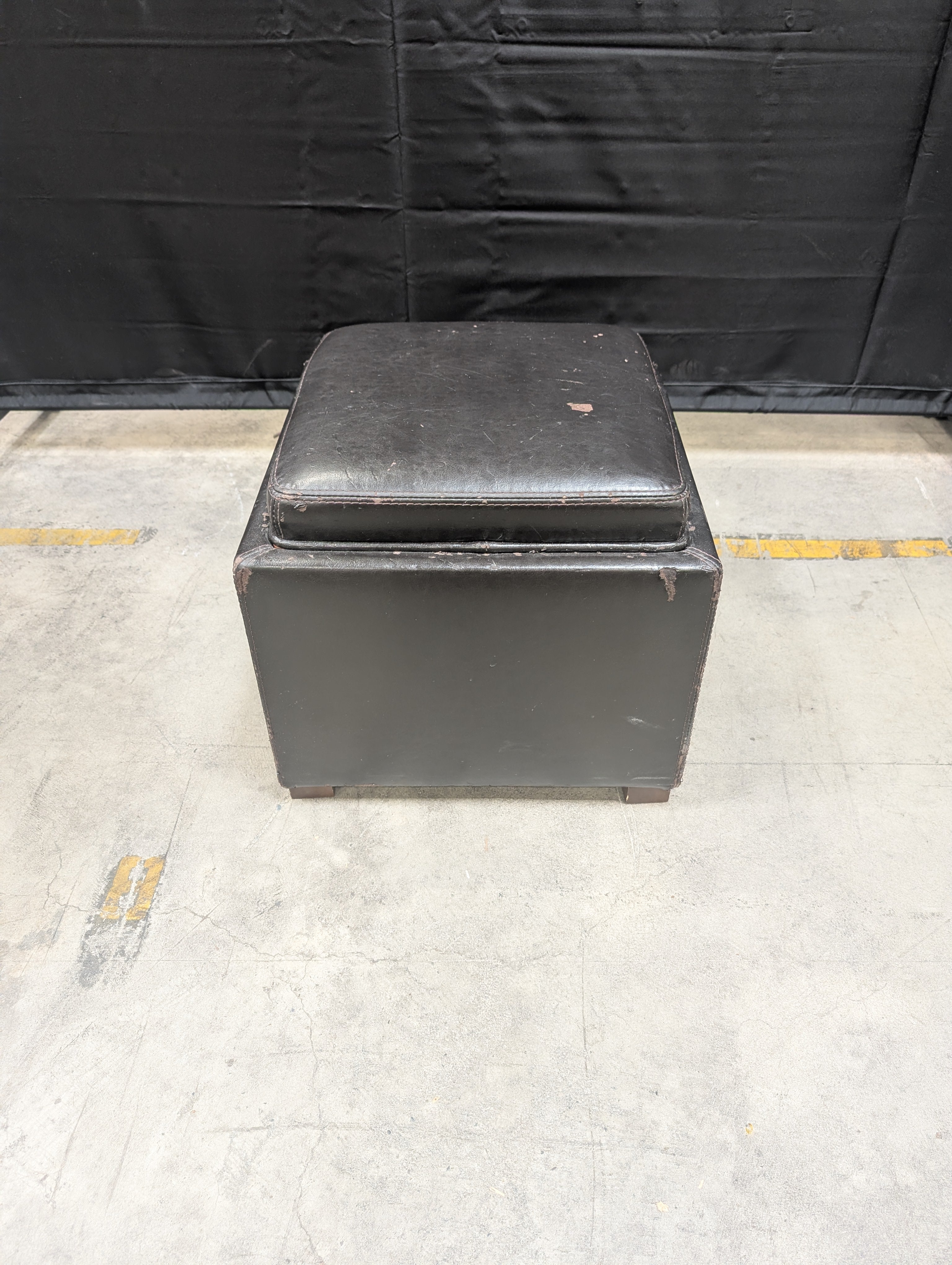Brown Faux Leather Cube Ottoman with Feet