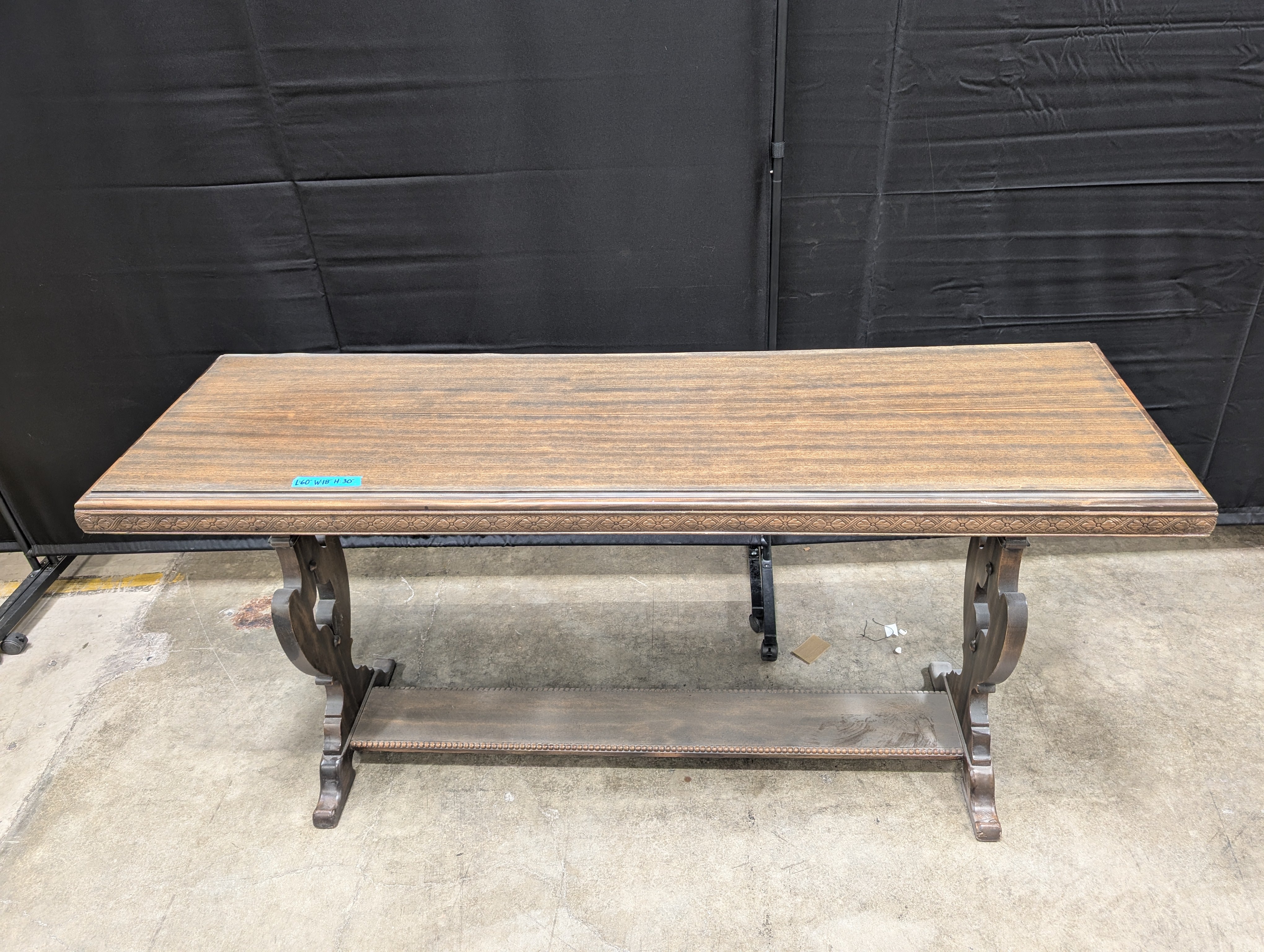 Traditional Carved Wood Console Table with Trestle Base