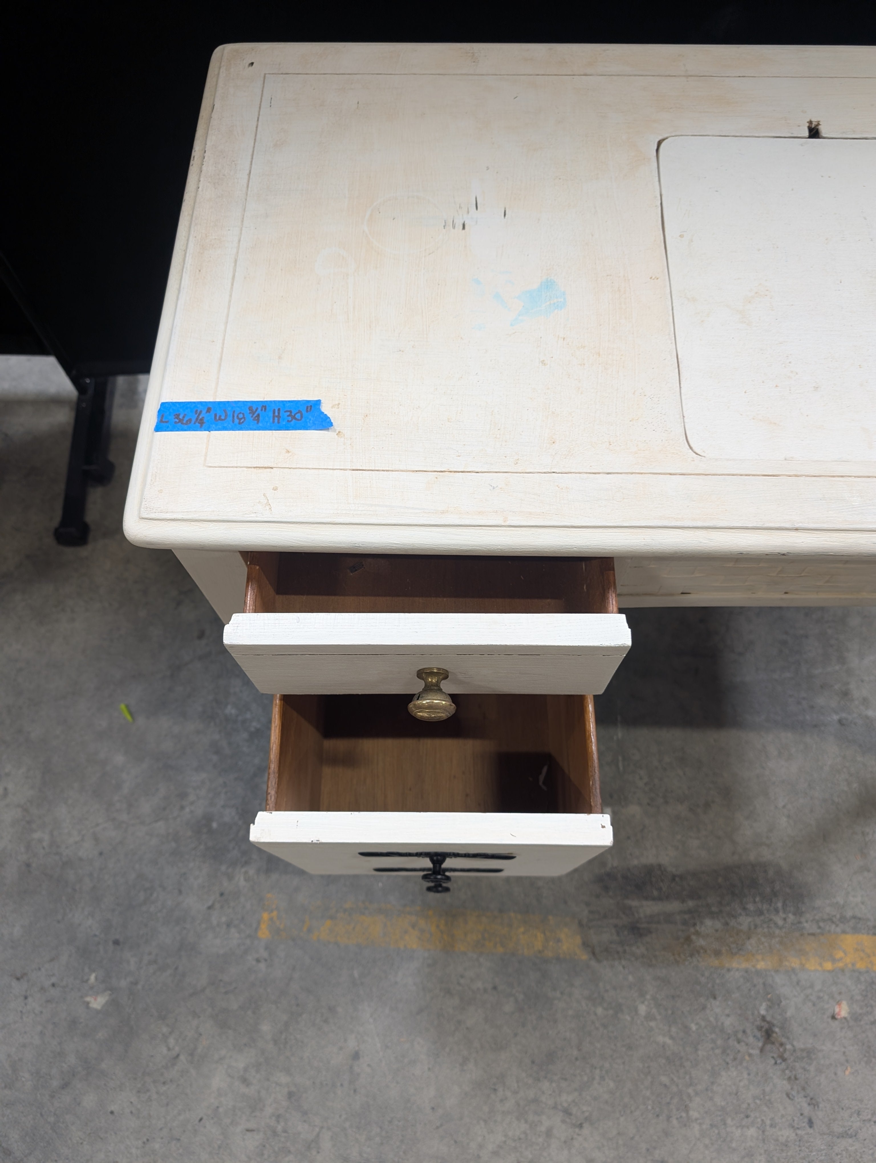 Vintage-Style Cream Desk with Three Storage Drawers