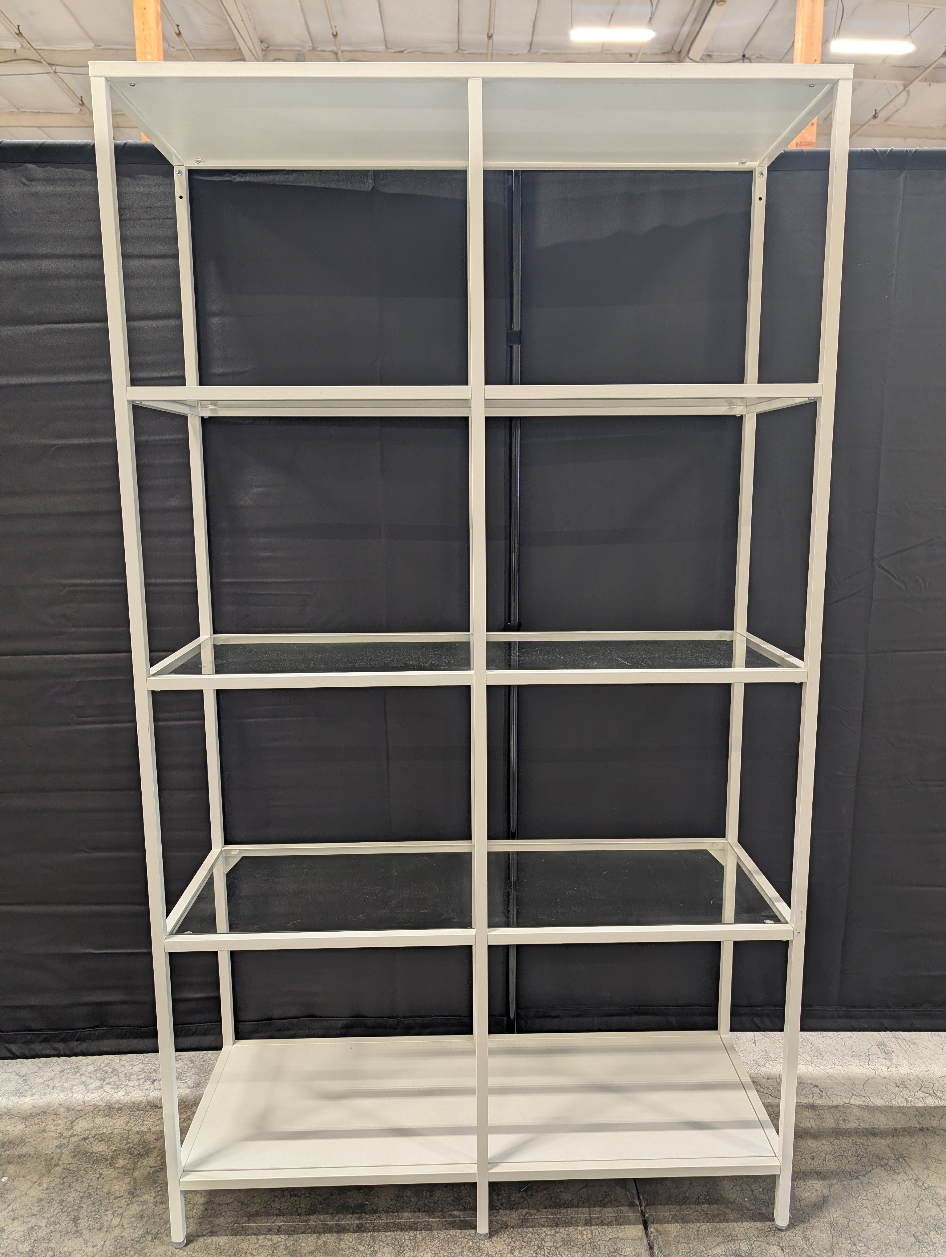 Modern White Metal and Glass Display Shelf Unit