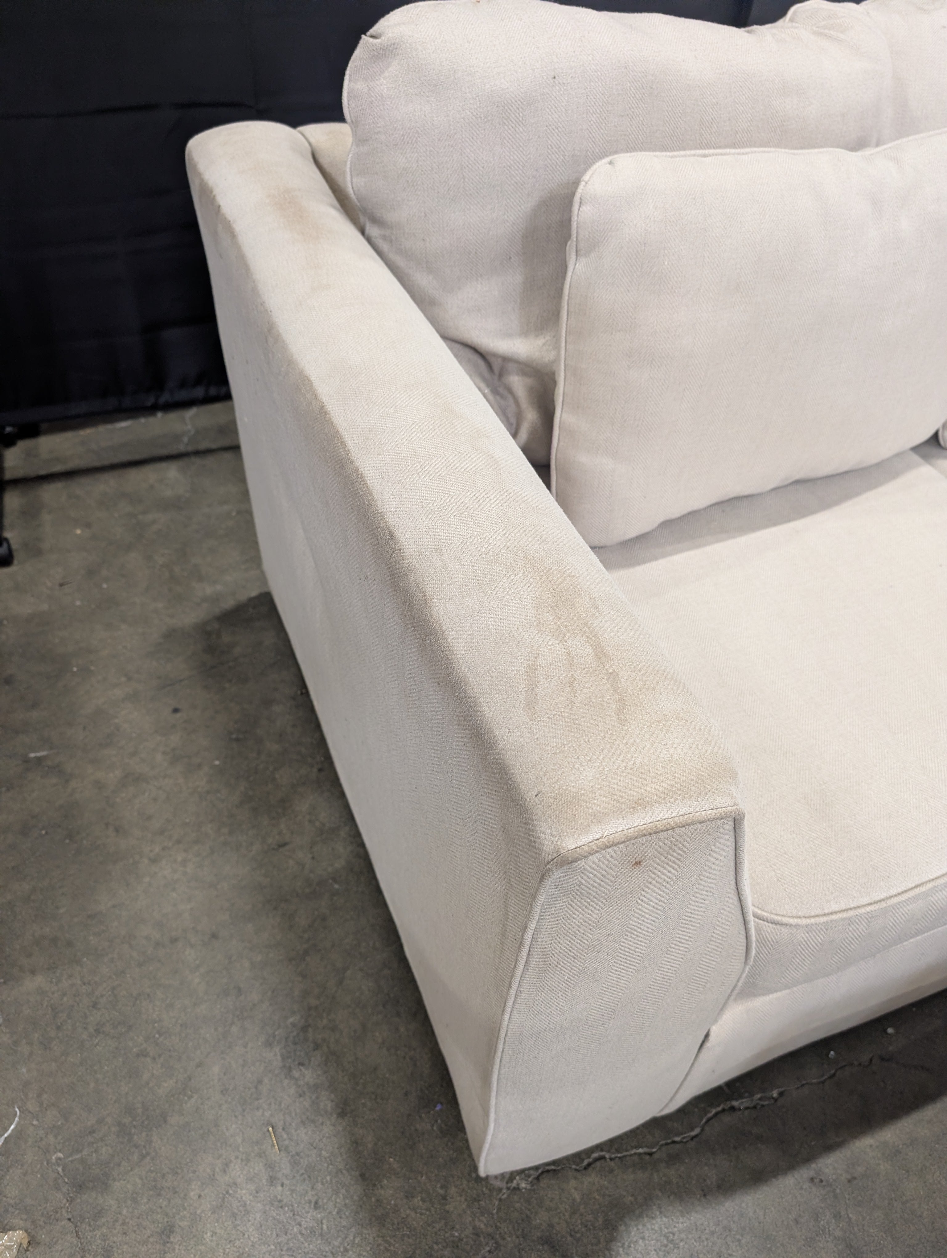 Light Beige Fabric Loveseat and Ottoman