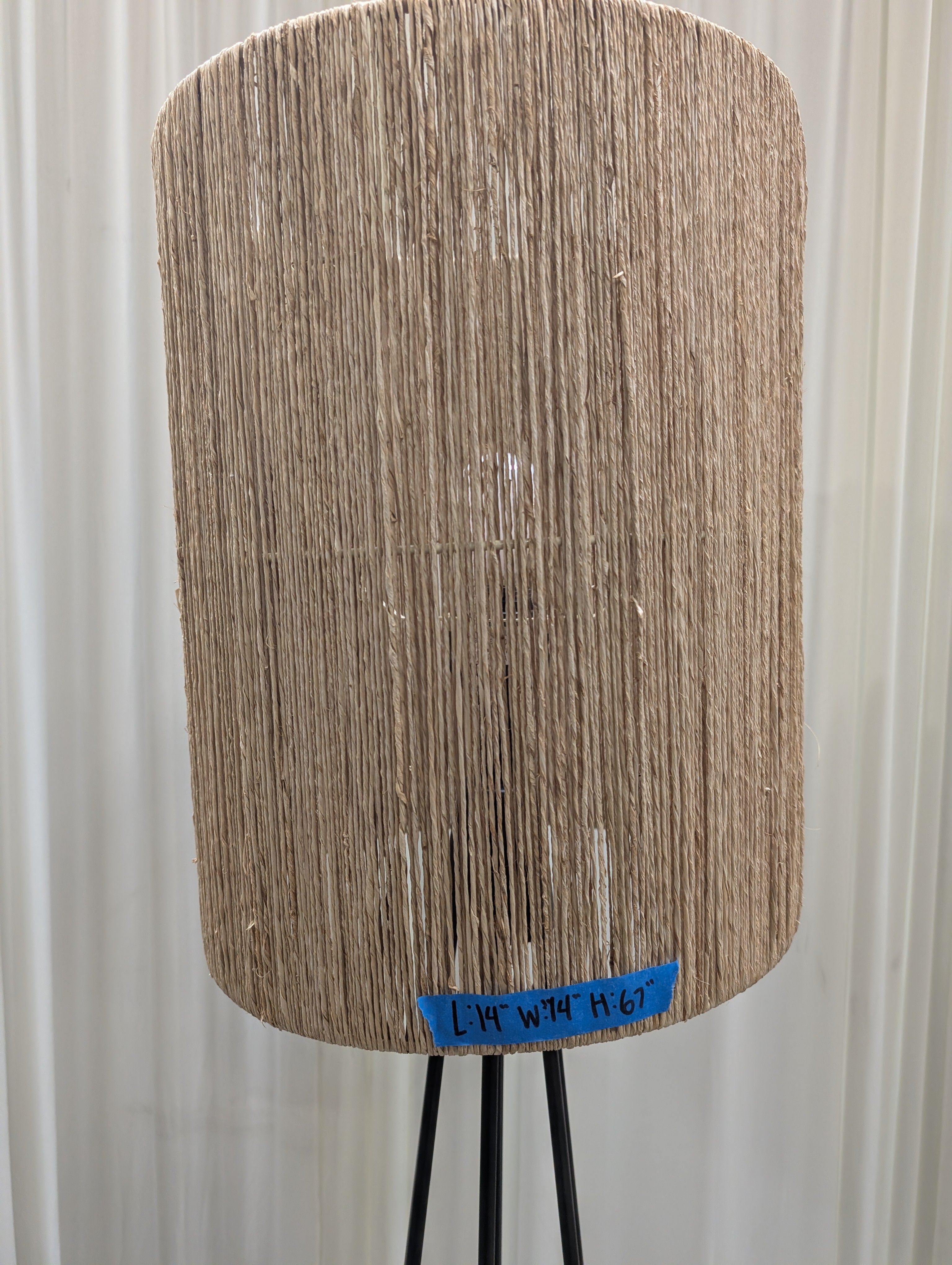 Contemporary Black Metal Tripod Floor Lamp with Natural Fiber Shade