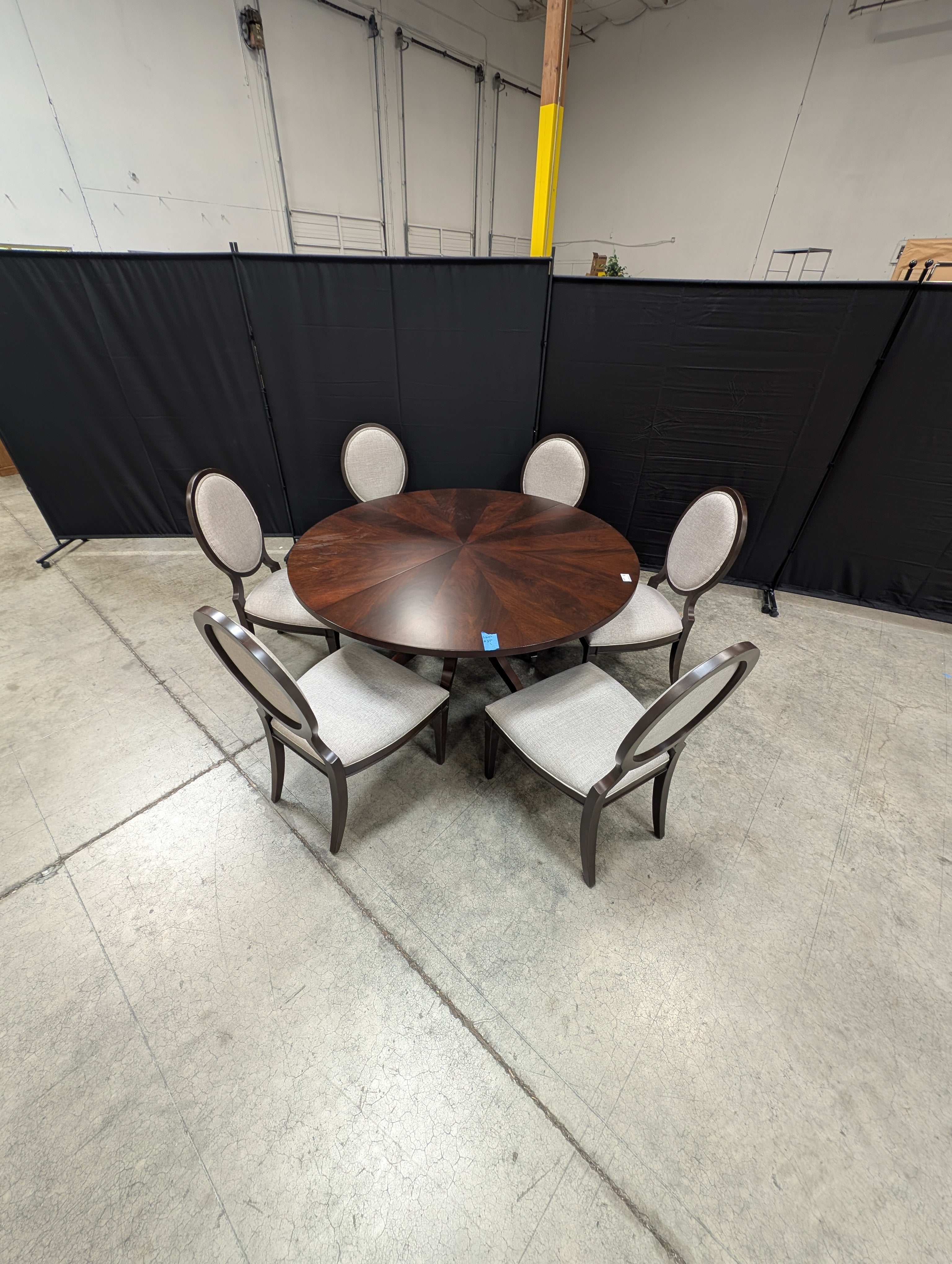 ETHAN ALLEN Dark Wood Dining Set with Six Upholstered Chairs