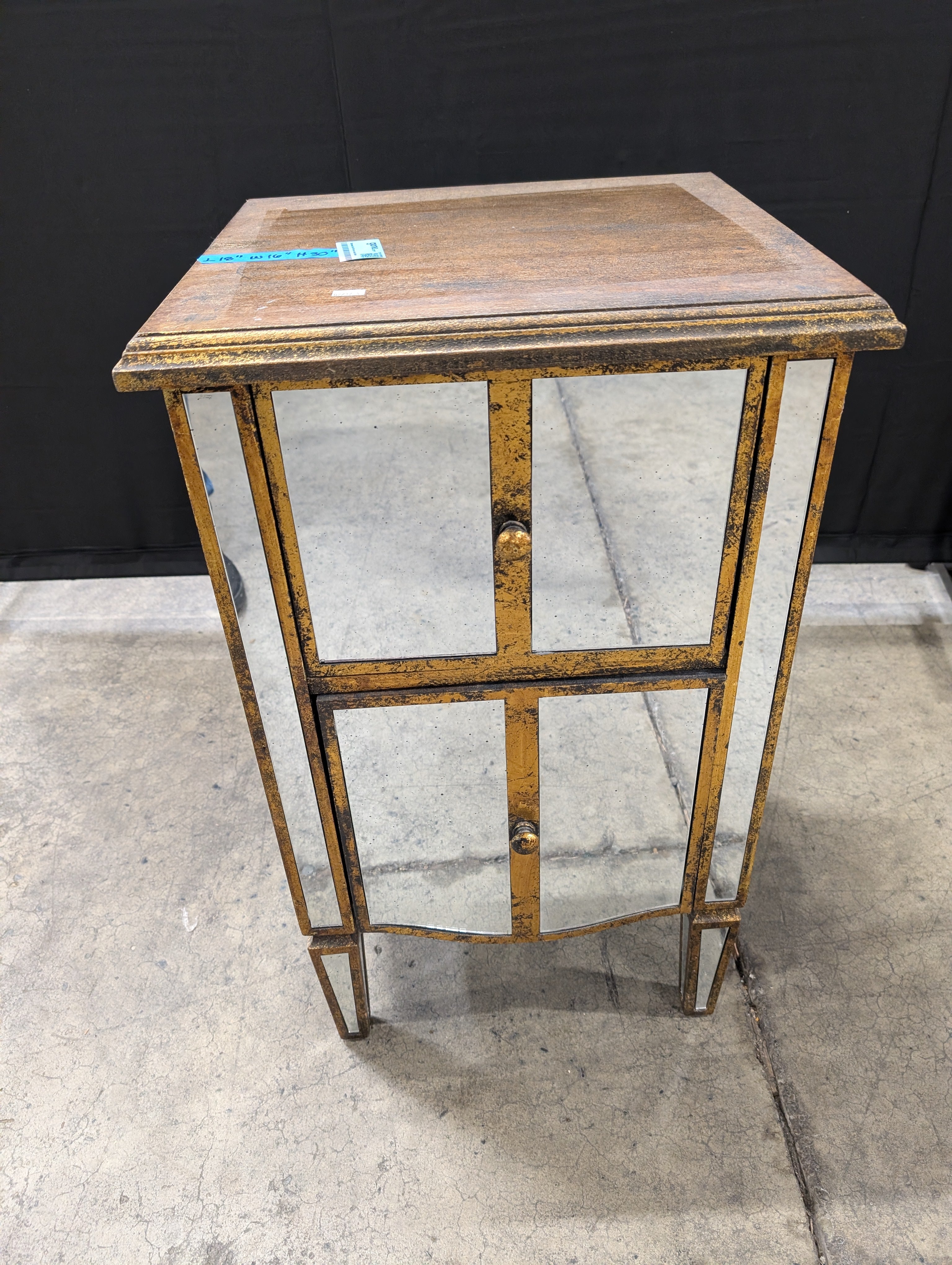 Distressed Gold Mirrored Accent Cabinet