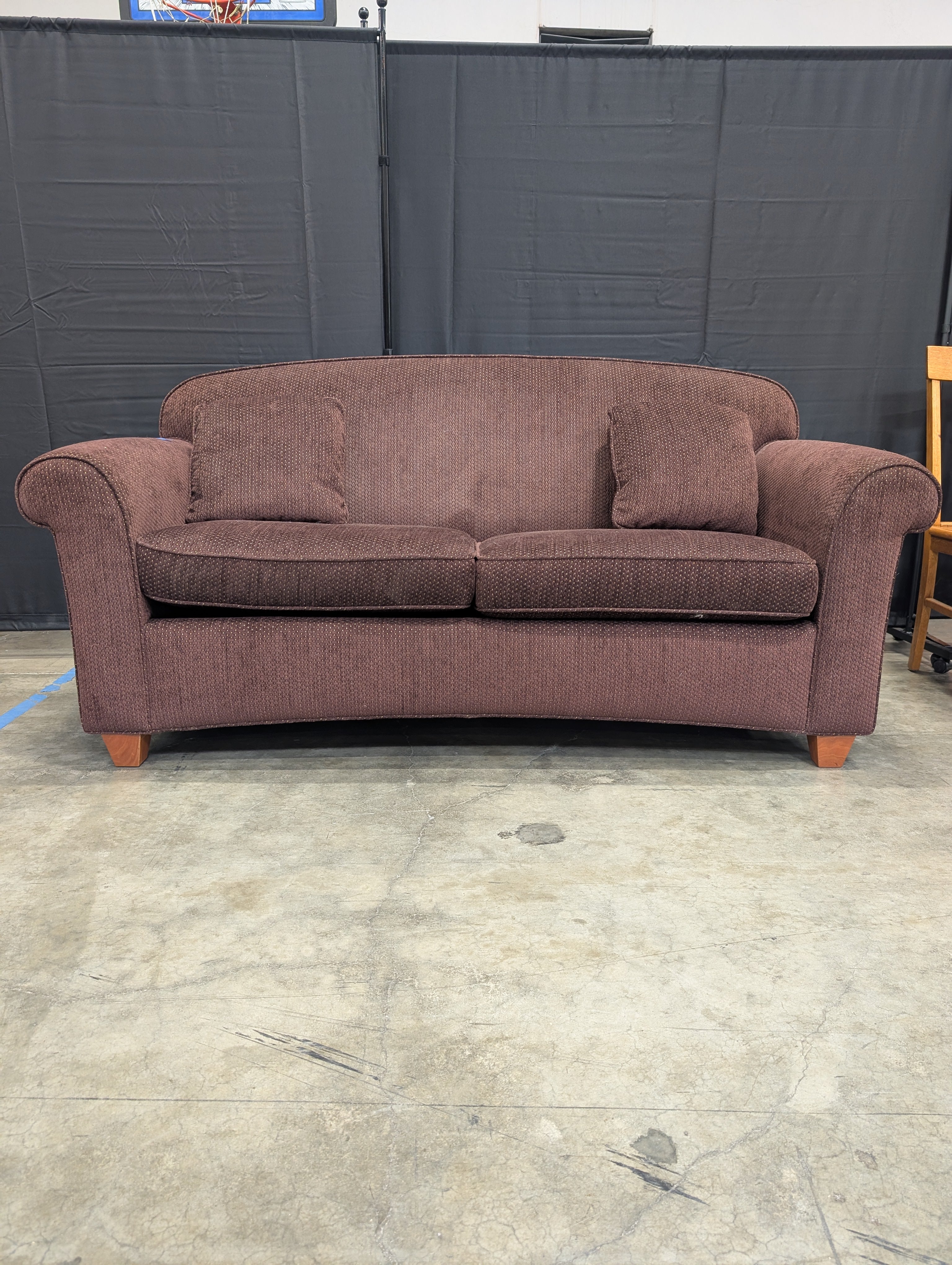 Dark Brown Textured Fabric Rolled Arm Couch
