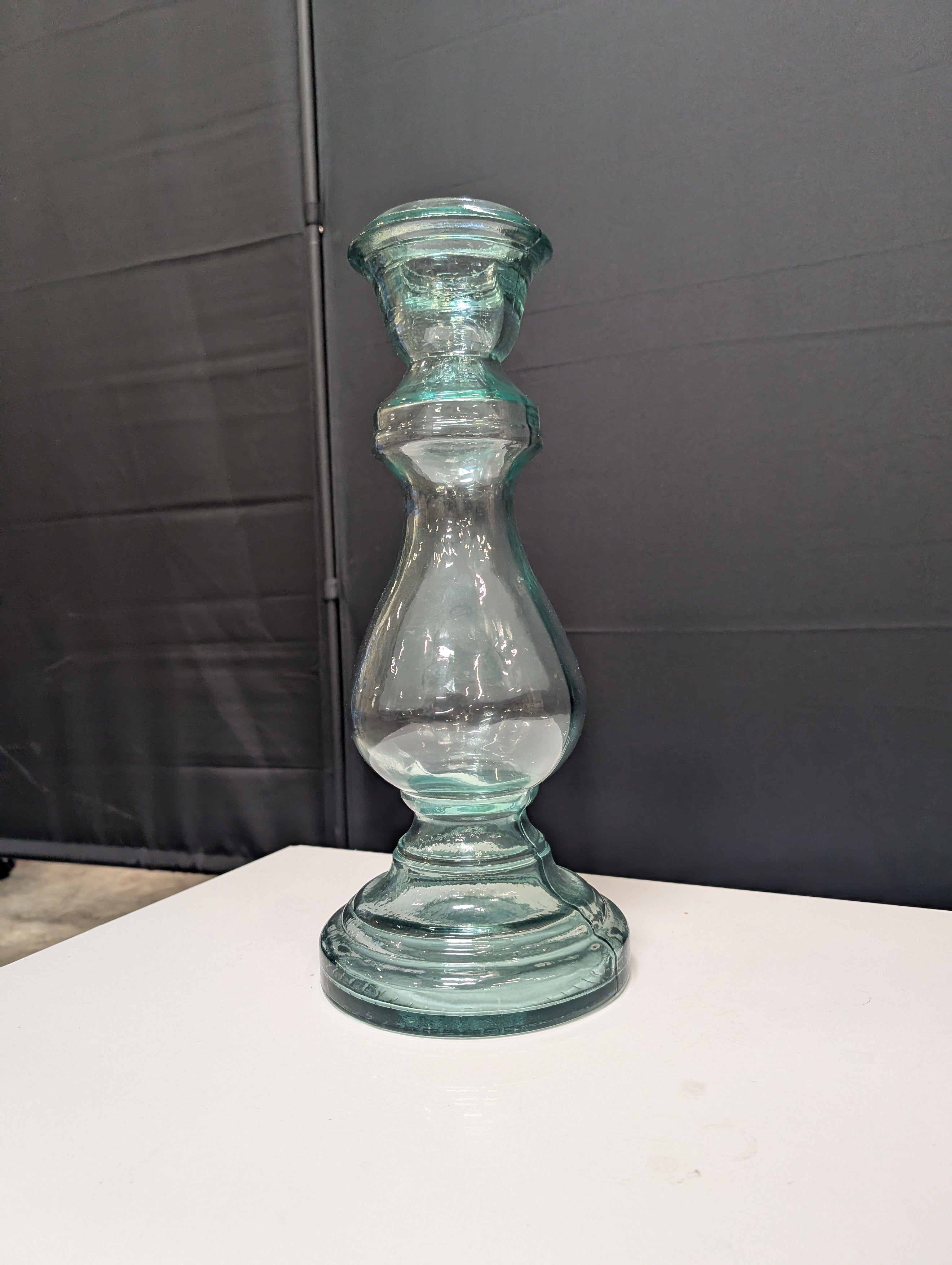 Stacked Aqua Tinted Glass Candlestick Holder