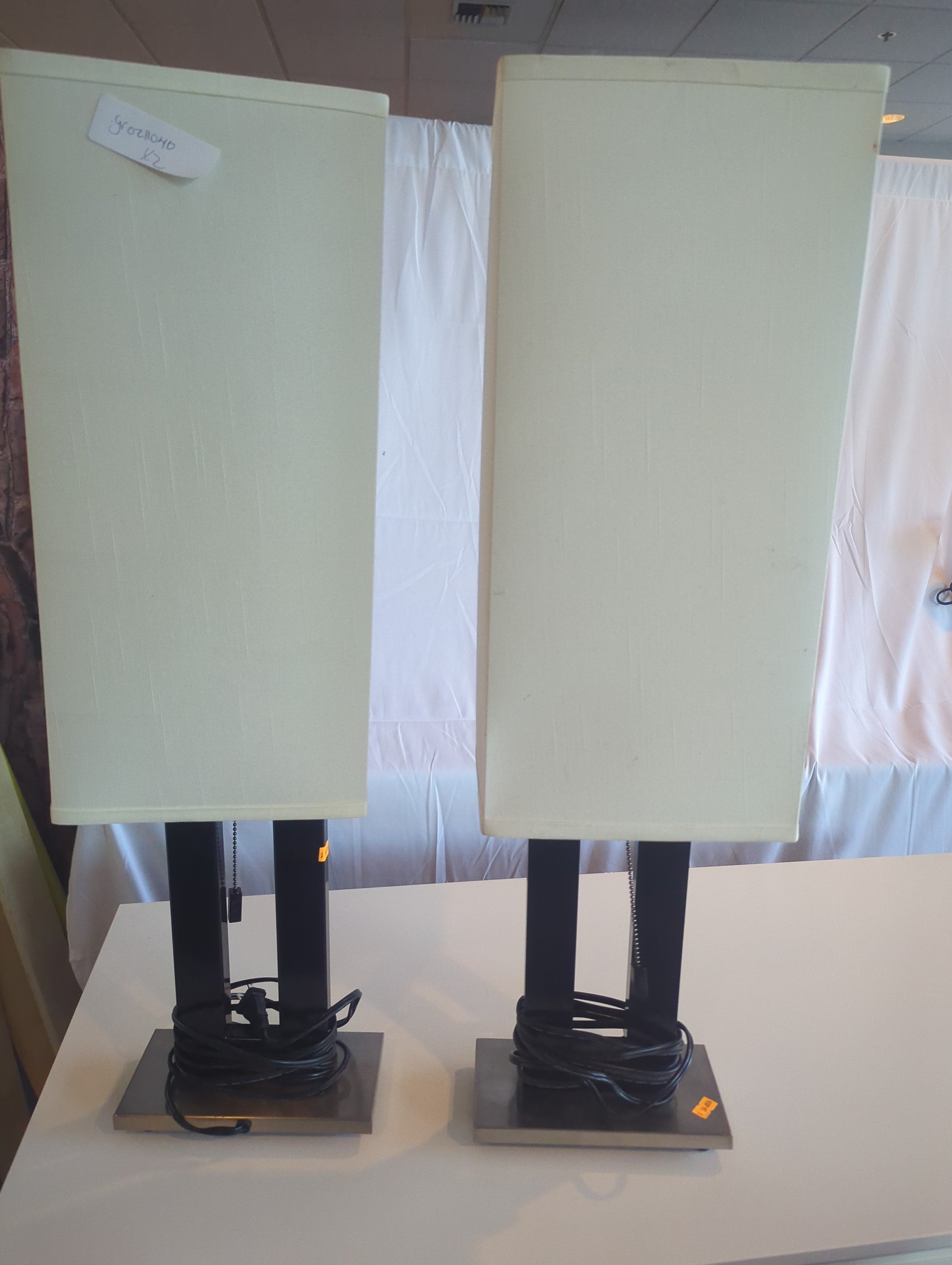 Silver and black table lamp with cutout (pair)