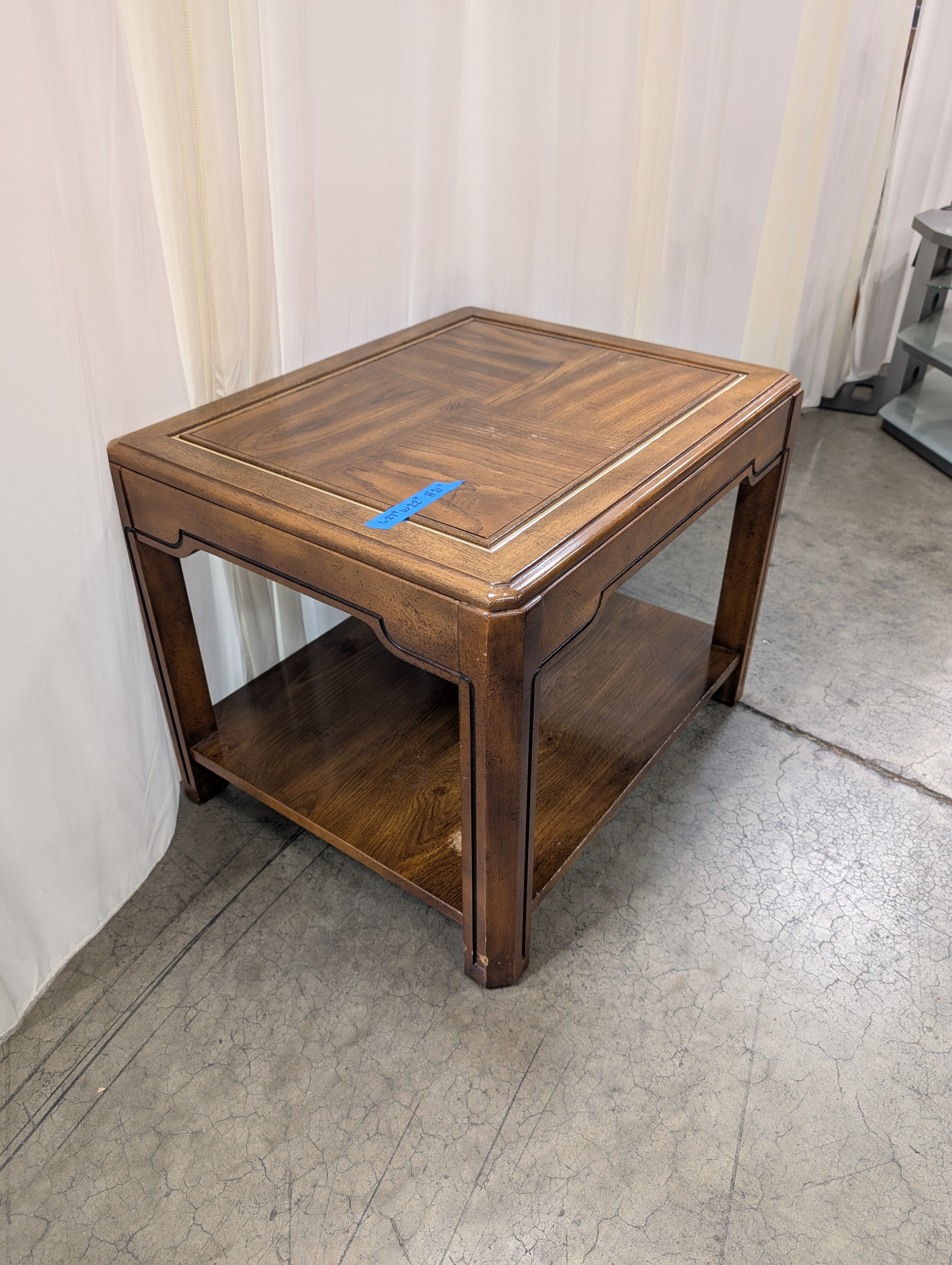 Traditional Wood End Table with Brass Inlay
