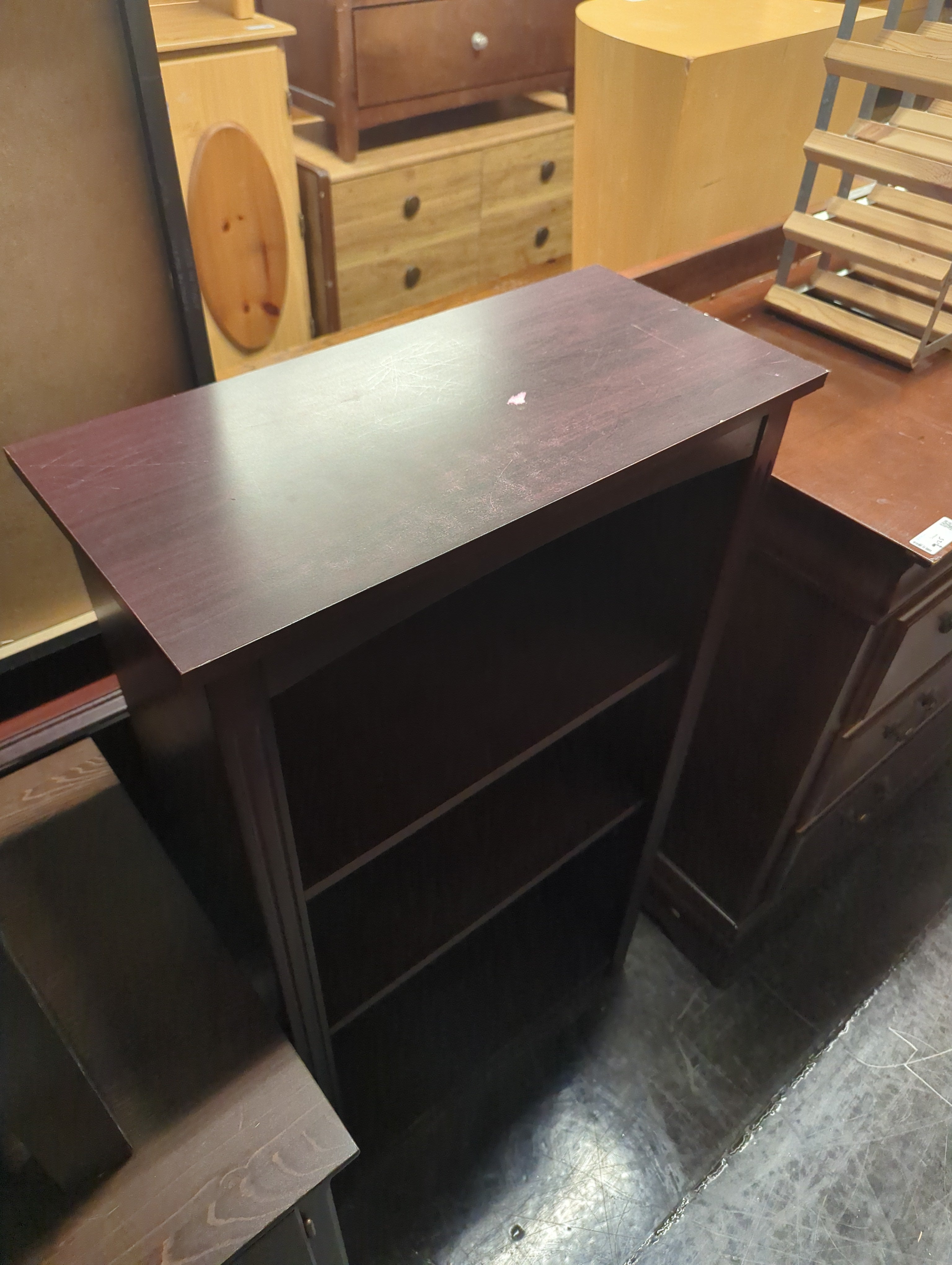 Dark Brown Wooden Bookcase with Three Shelves
