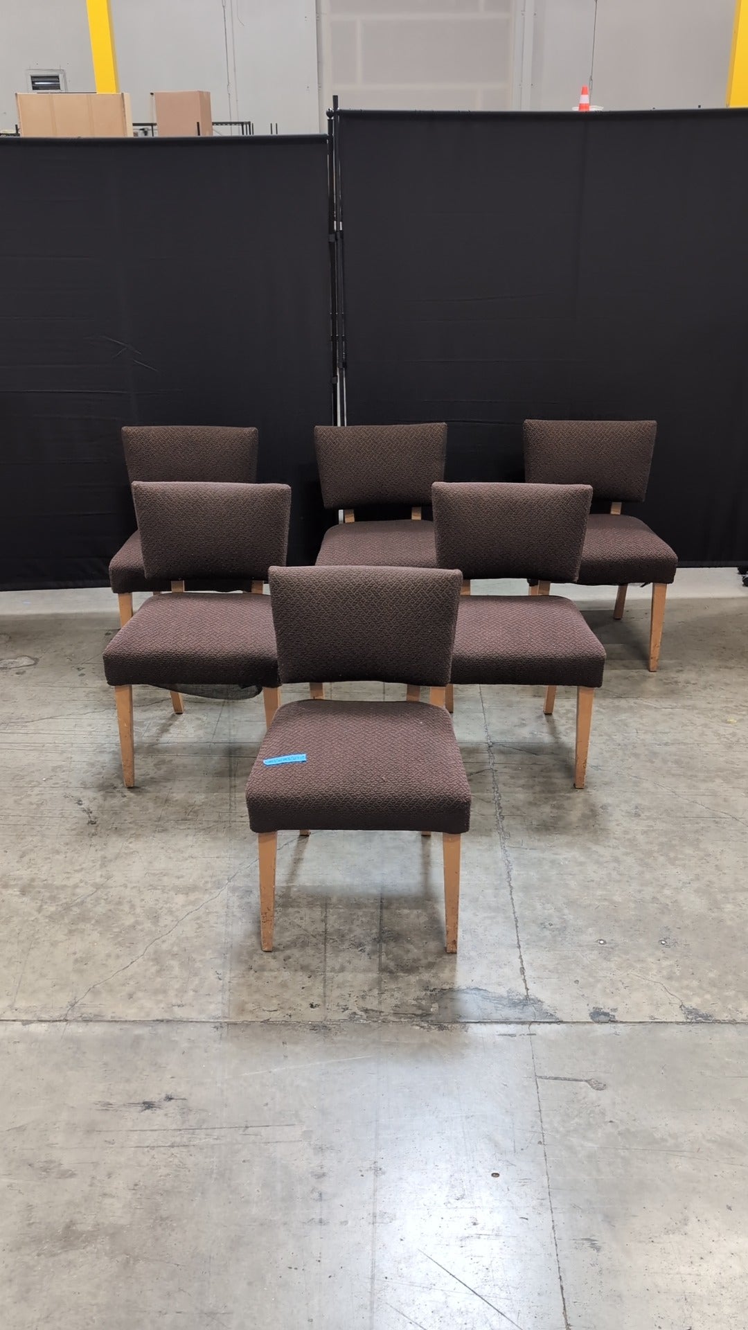 Set of Six Mid-Century Style Upholstered Dining Chairs with Tapered Wood Legs