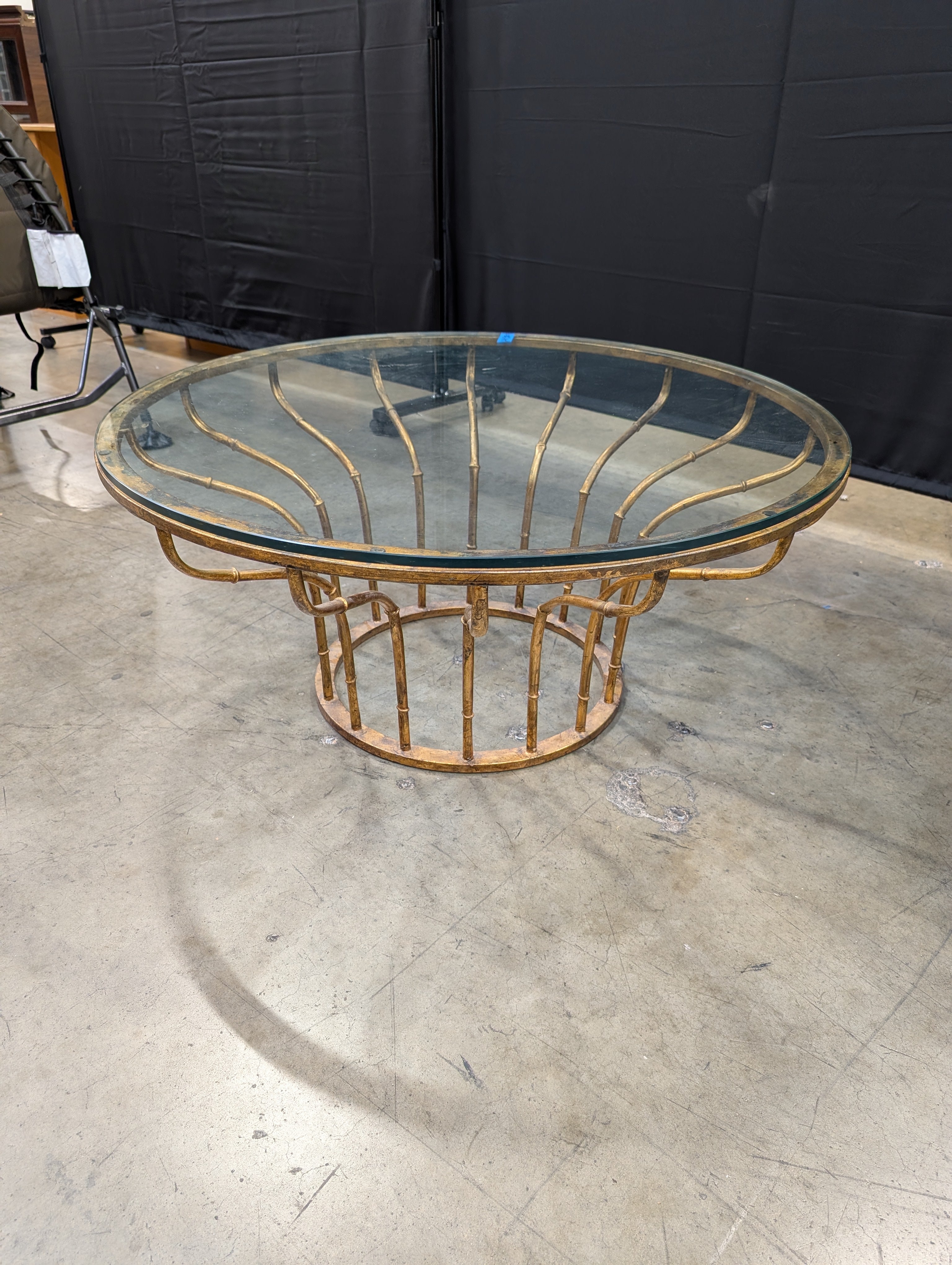Vintage Style Round Glass Top Side Table with Faux Bamboo Brass Frame