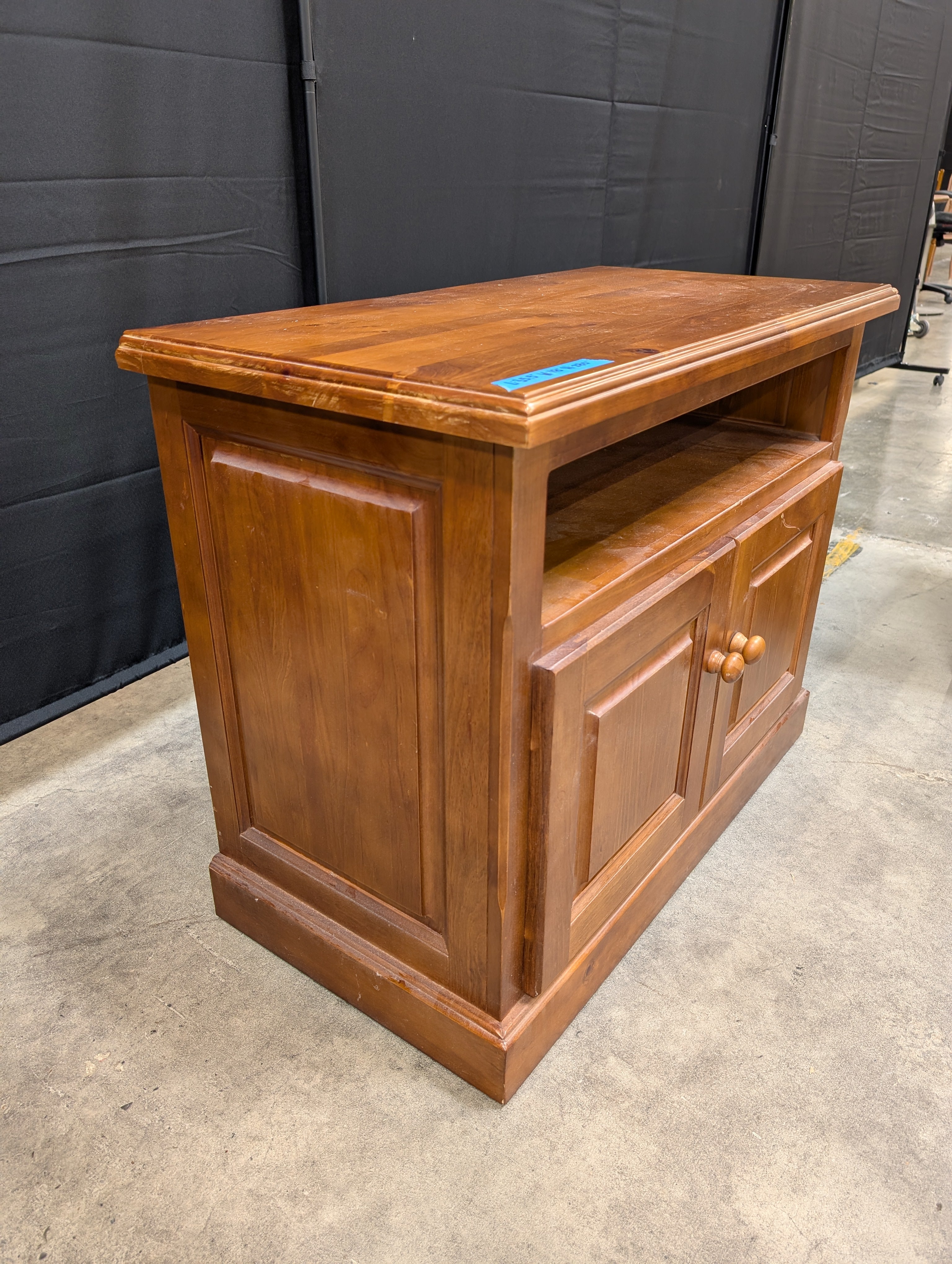Brown Wood TV Stand with Cabinet Doors