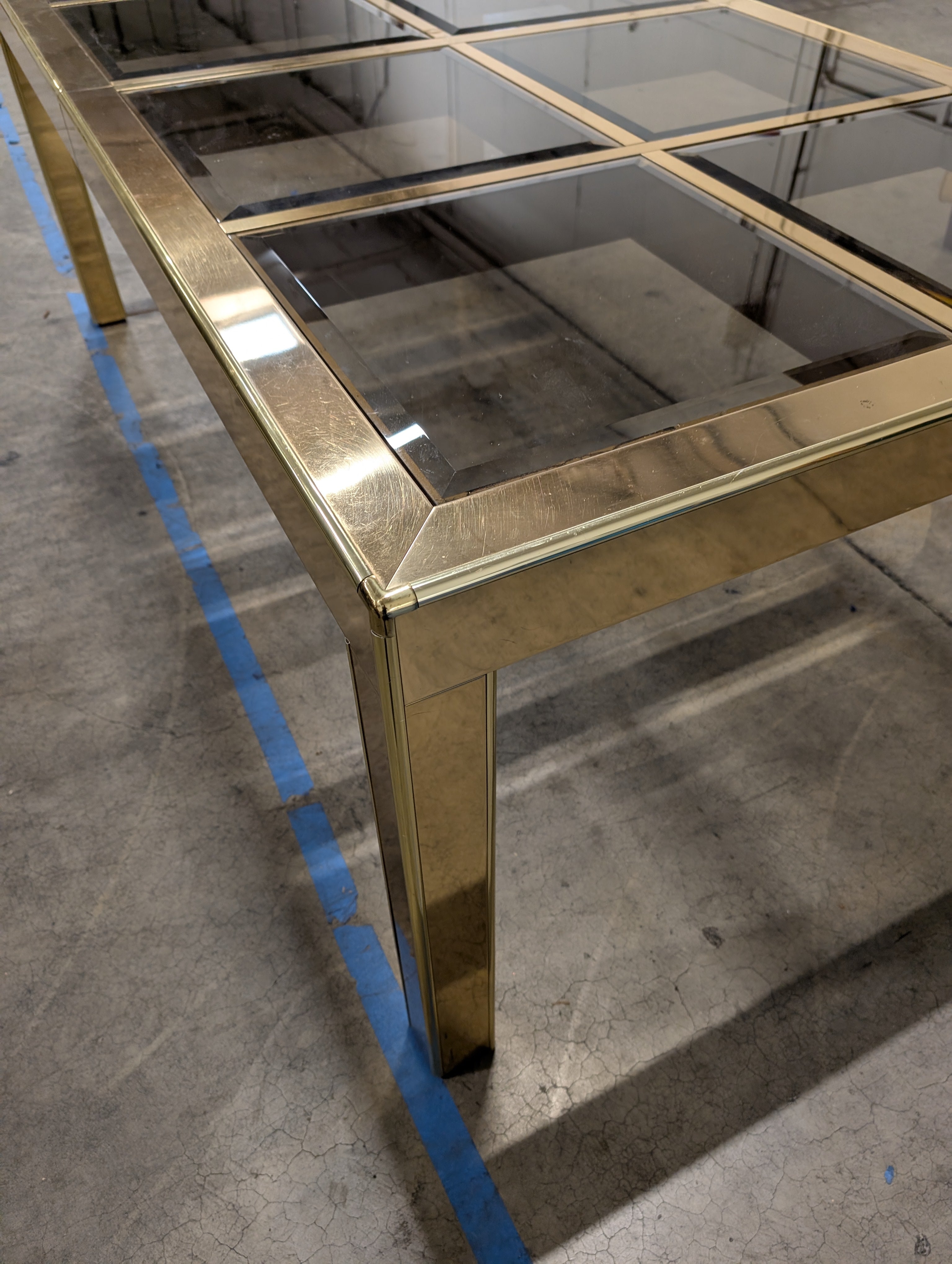 Mid-Century Modern Gold Tone Dining Table with Glass Top