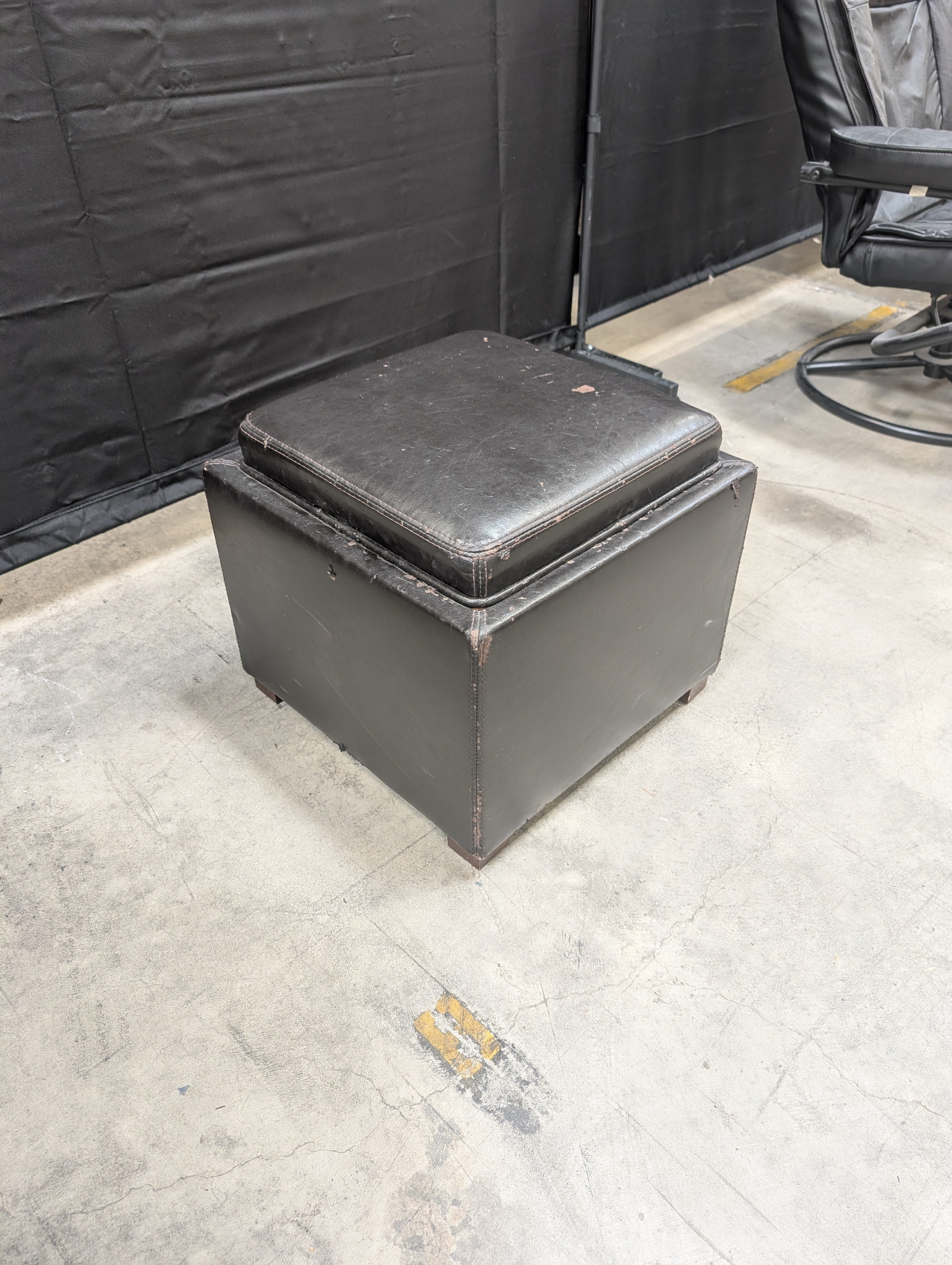 Brown Faux Leather Cube Ottoman with Feet