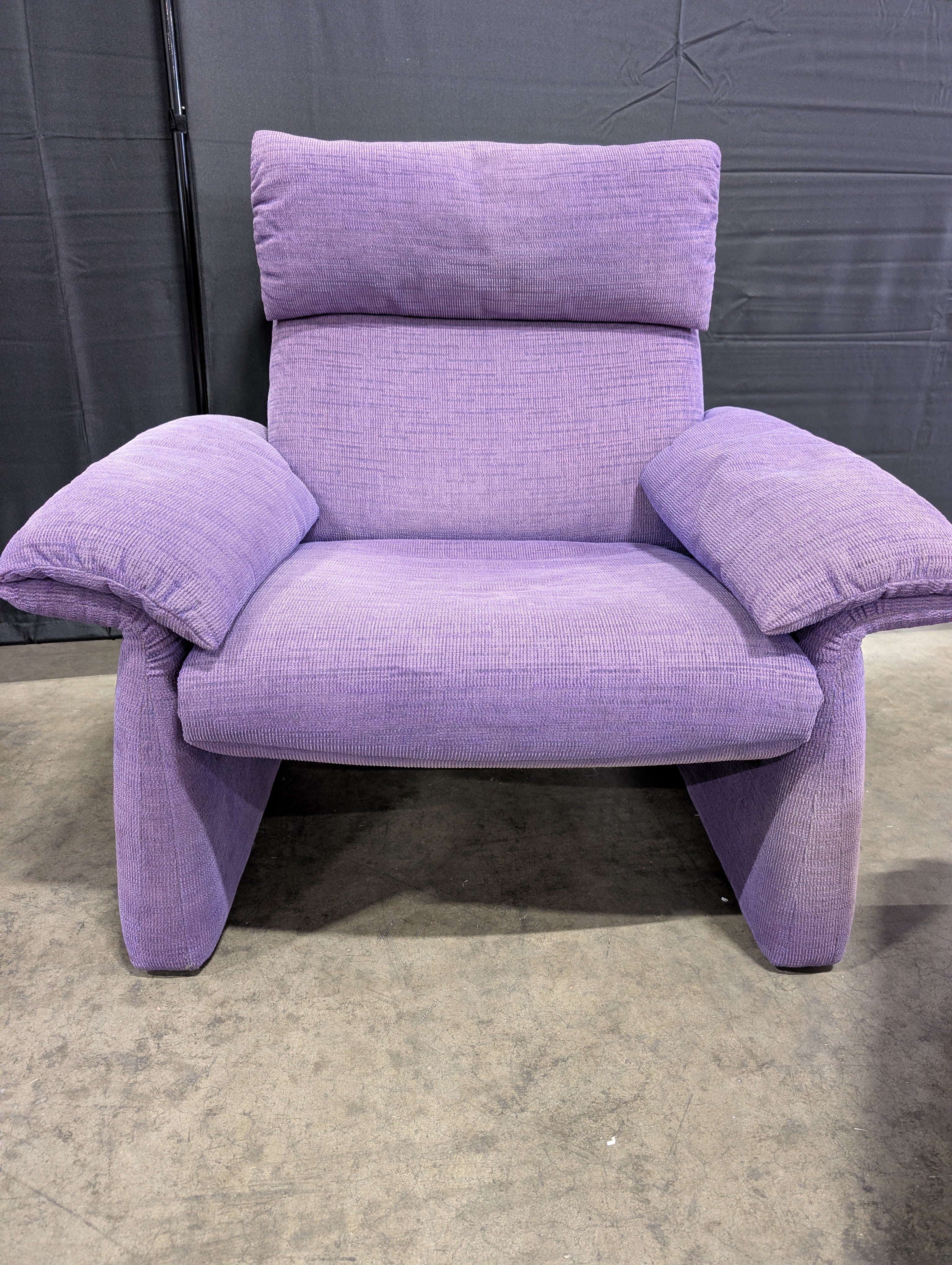 Used Purple Fabric Armchair with Matching Ottomans