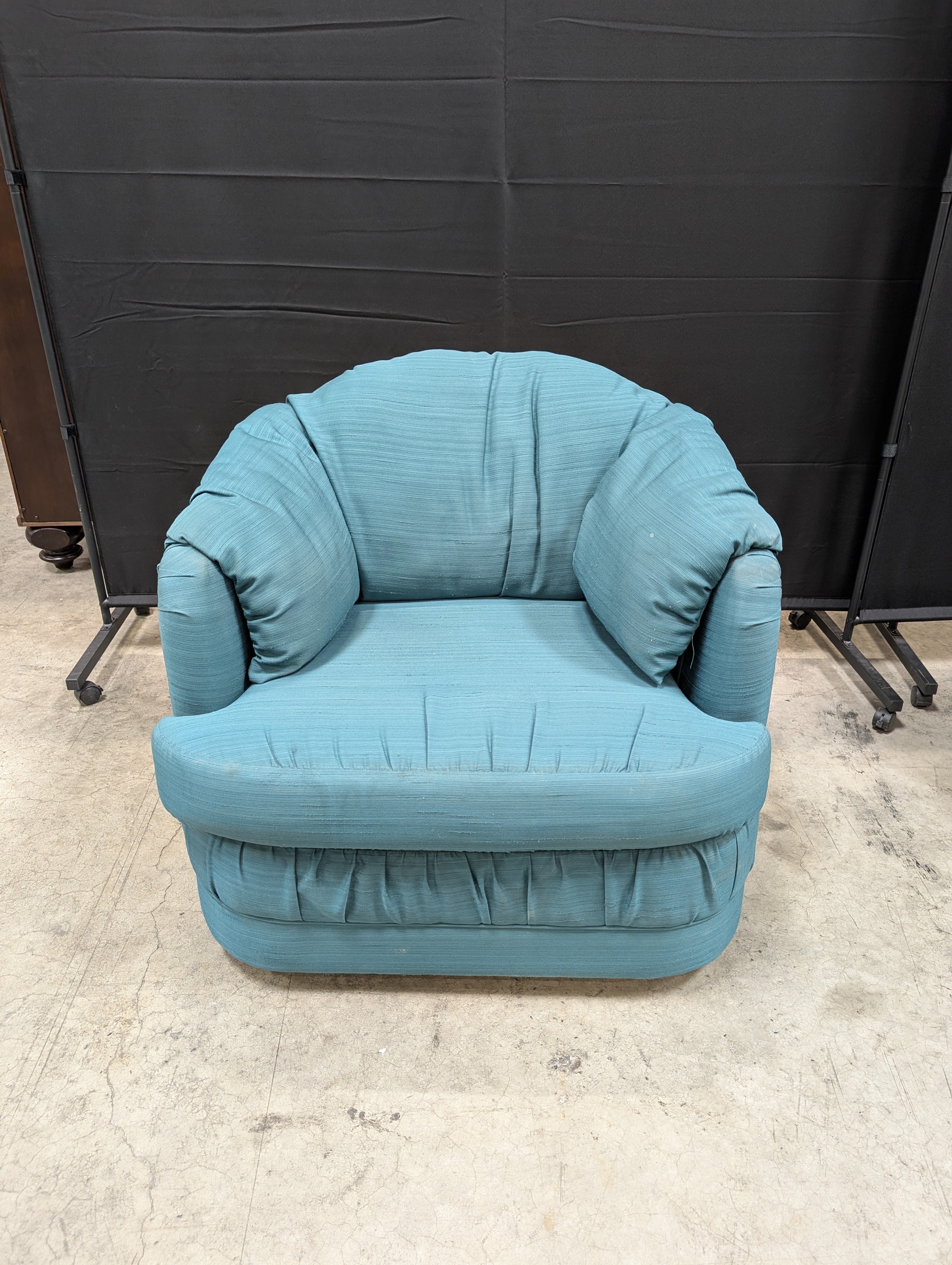 Teal Textured Fabric Armchair with Rounded Back