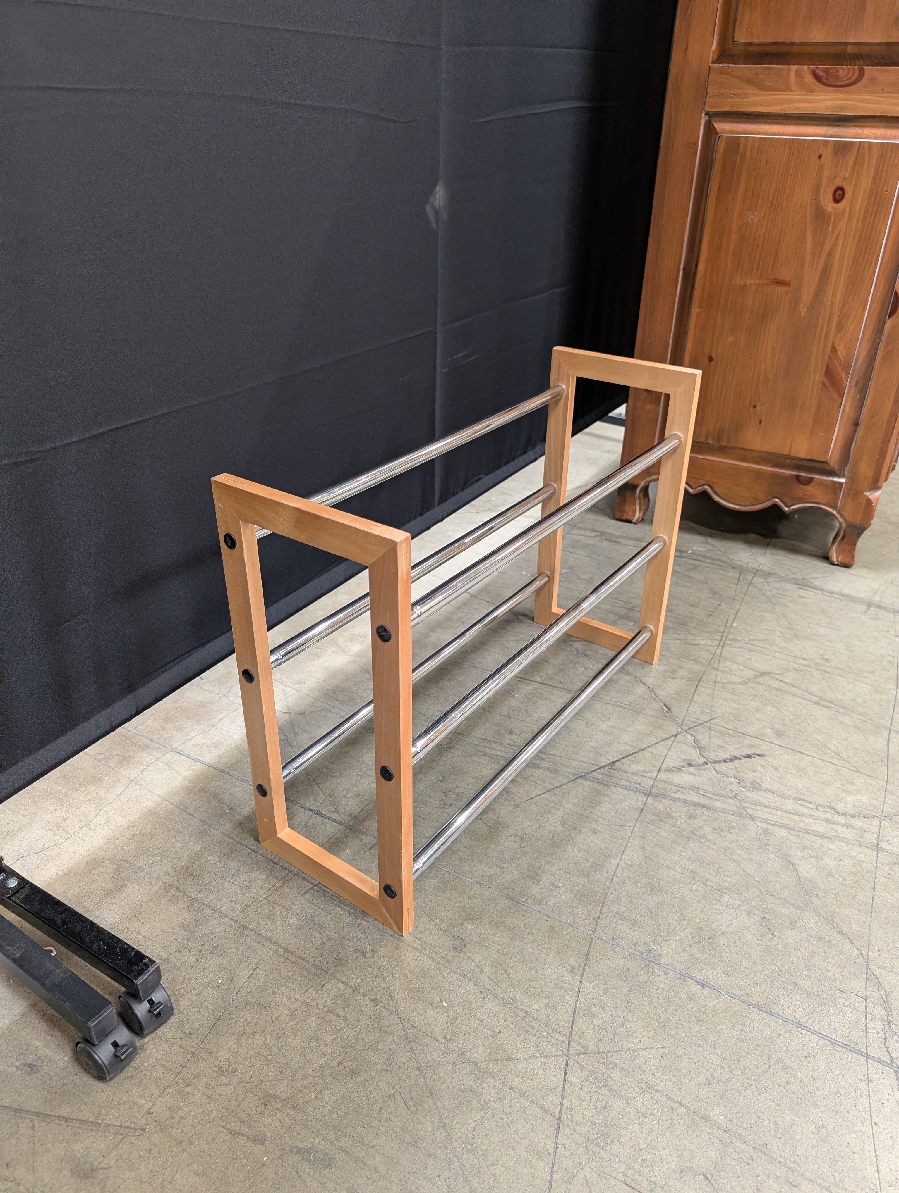 Modern Wood and Chrome Shoe Stand